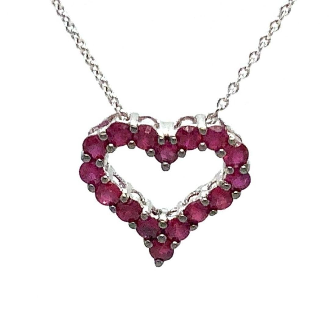 Art Deco Afarin Collection Classic 1 Row African Ruby Heart Shape Necklace Set in 18k Whi For Sale