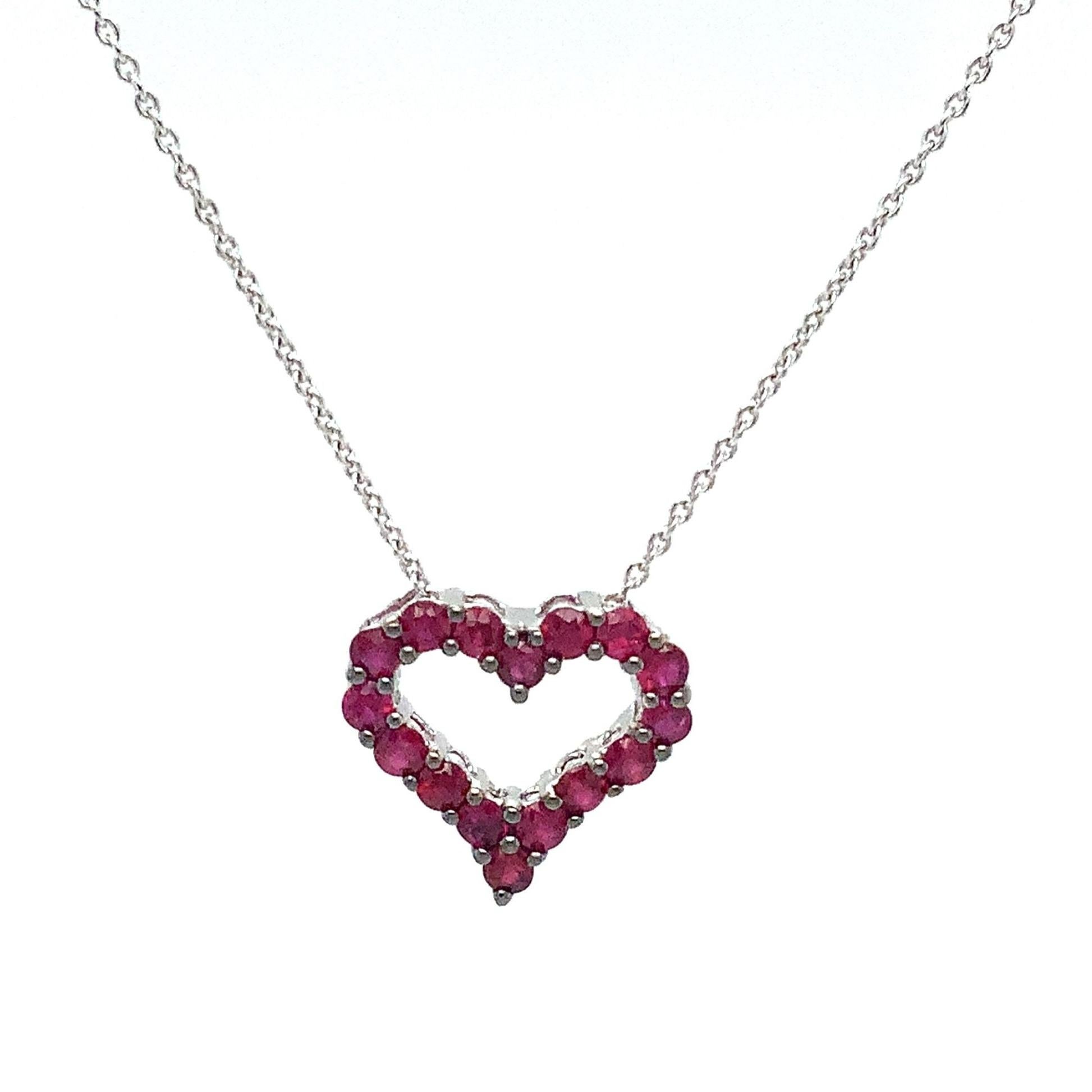 Round Cut Afarin Collection Classic 1 Row African Ruby Heart Shape Necklace Set in 18k Whi For Sale