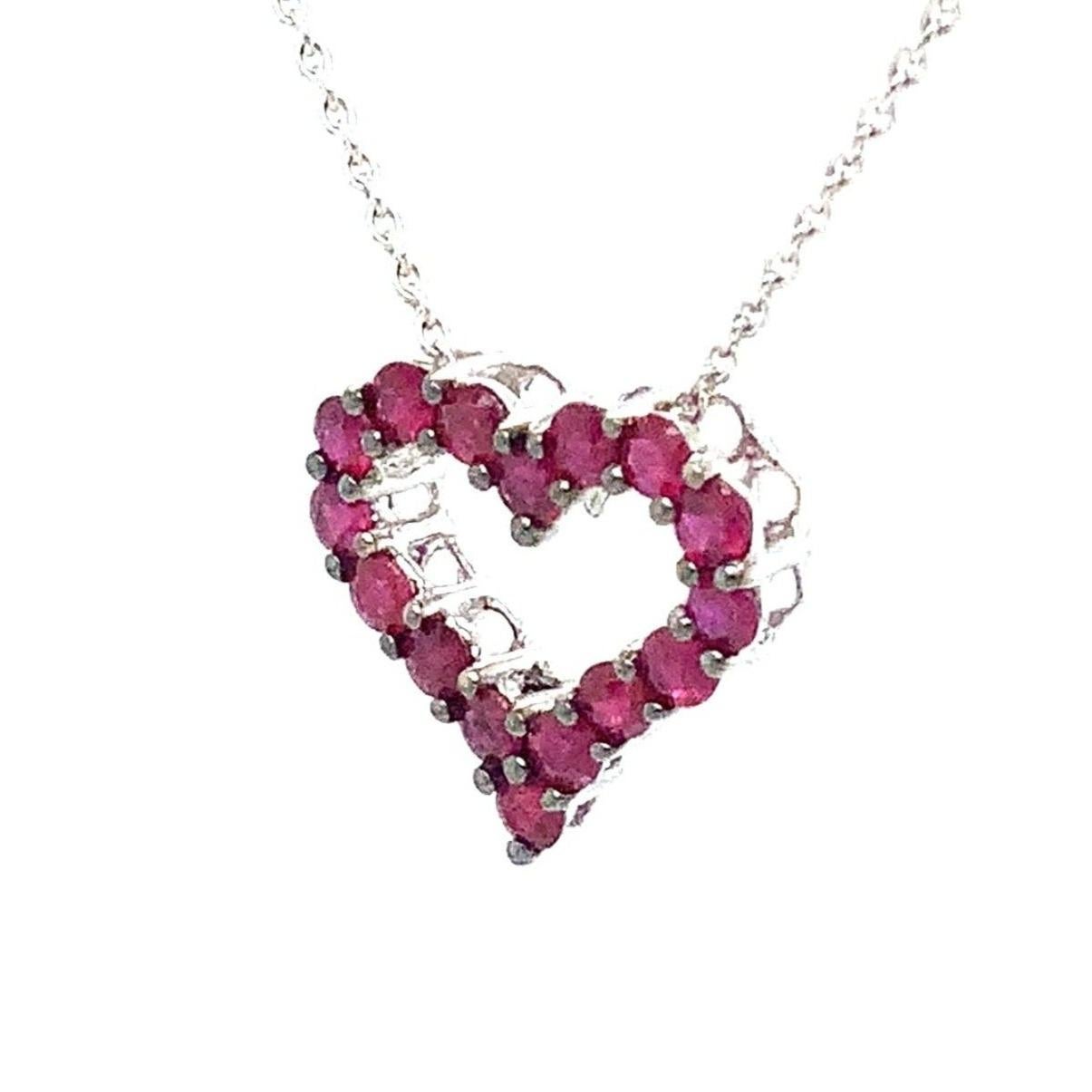 Afarin Collection Classic 1 Row African Ruby Heart Shape Necklace Set in 18k Whi For Sale 1