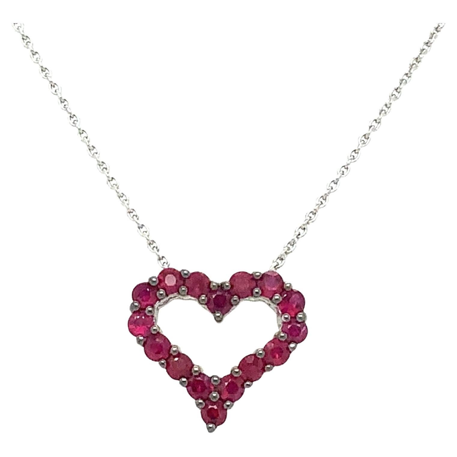 Afarin Collection Classic 1 Row African Ruby Heart Shape Necklace Set in 18k Whi For Sale
