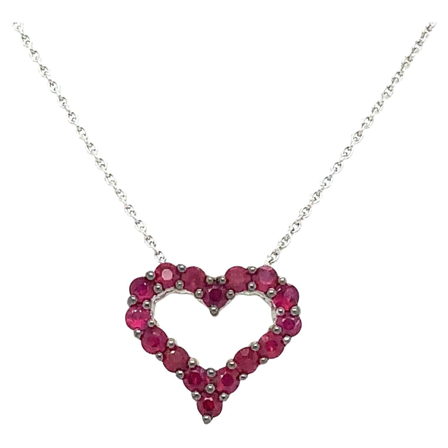 Afarin Collection Classic 1 Row African Ruby Heart Shape Necklace Set in 18k Whi