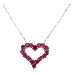 Afarin Collection Classic 1 Row African Ruby Heart Shape Necklace Set in 18k Whi