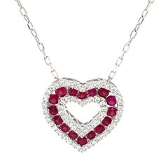 Afarin Collection Classic 3 Row African Ruby and Diamond Heart Shape Necklace