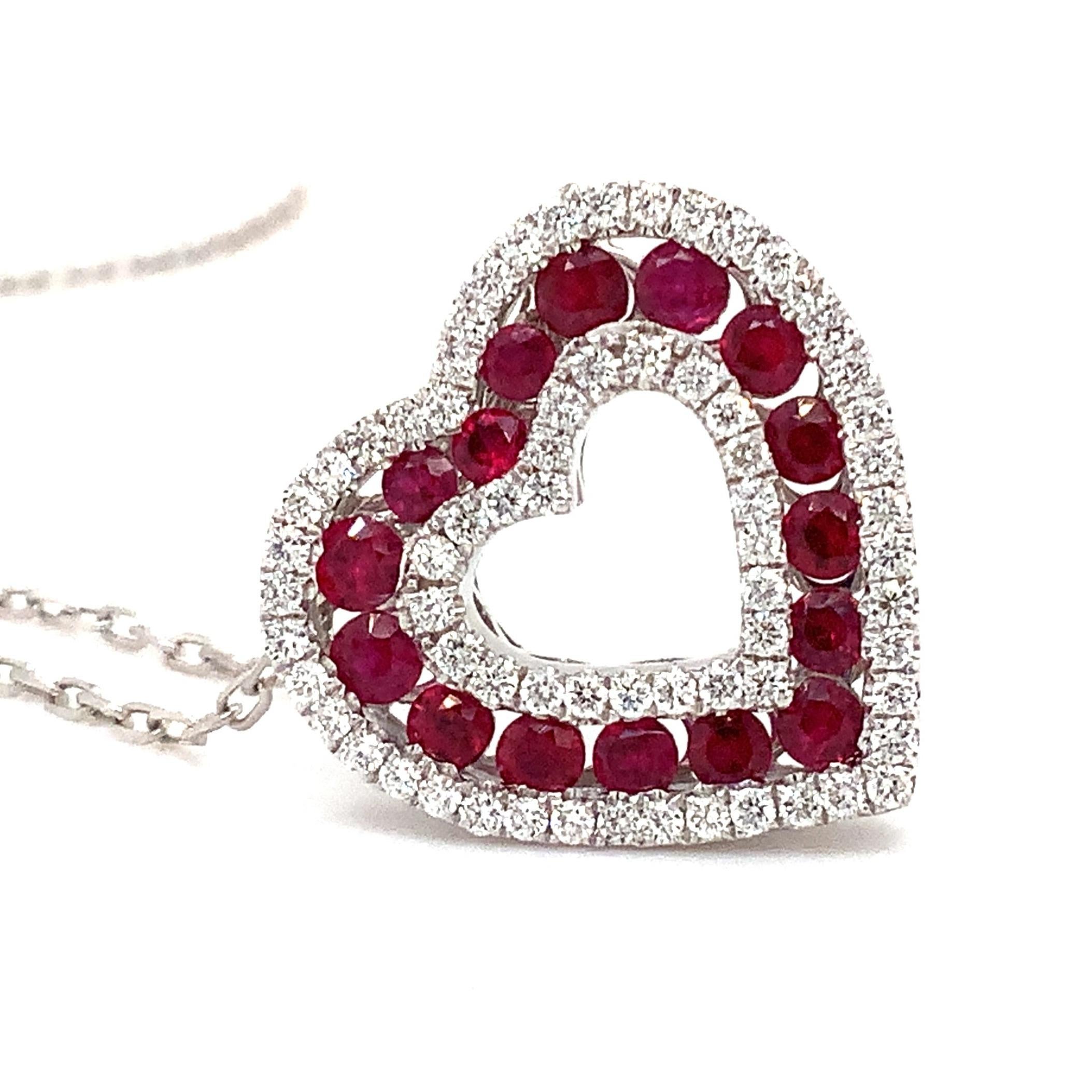 Afarin Collection Classic 3 Row African Ruby and Diamond Heart Shape Necklace For Sale 2
