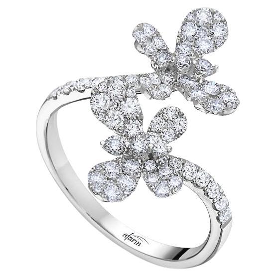 Afarin Collection Diamond Butterfly Bypass Ring 0.92ct in 18 Karat White Gold For Sale