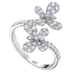 Afarin Collection Diamond Butterfly Bypass Ring 0.92ct in 18 Karat White Gold