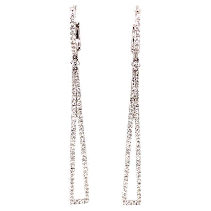Afarin Collection Dramatic Arte Deco Diamond Drop Earrings 18k White Gold For Sale