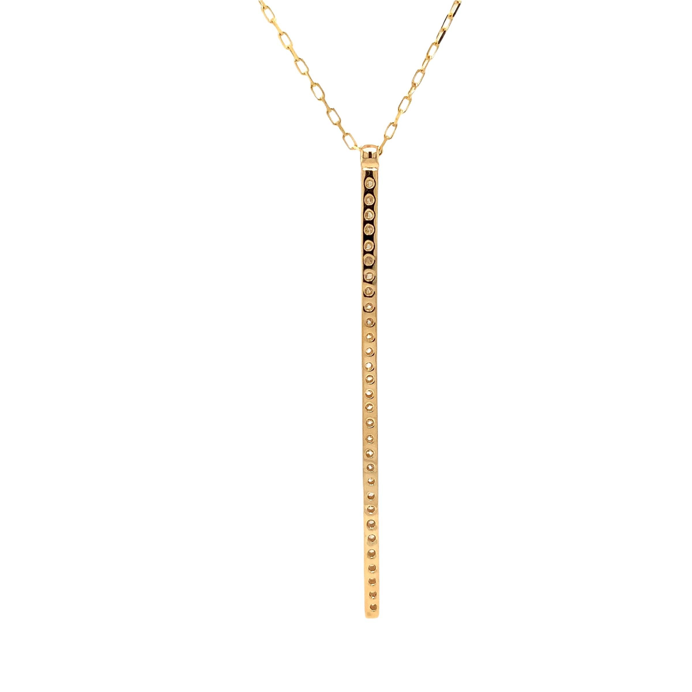 Modern Afarin Collection Dramatic Bar Diamond Pendant 0.53 Carat 18k Yellow Gold For Sale