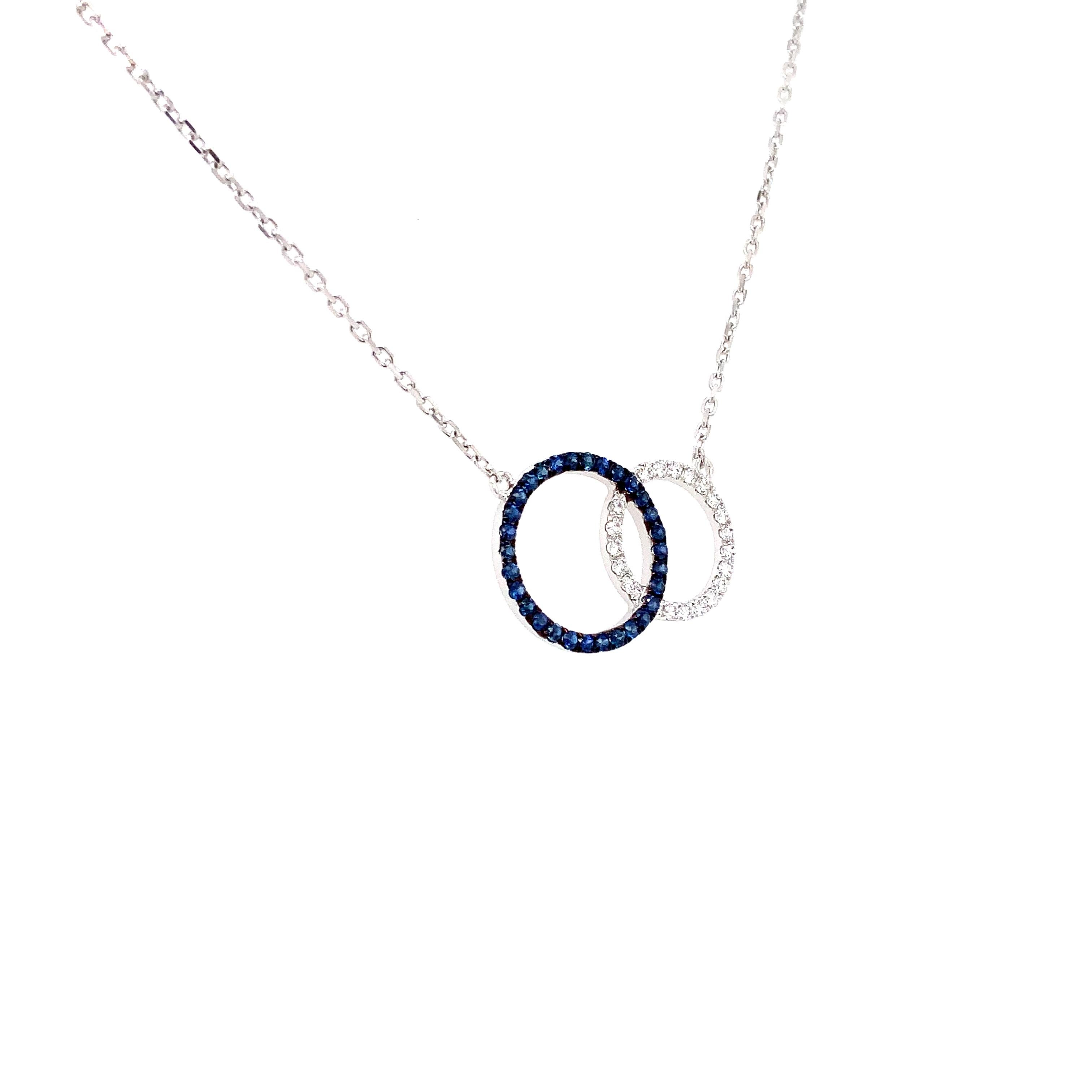 Brilliant Cut Afarin Collection Love Knot Blue Sapphire and Diamond Necklace Set in 18k White For Sale