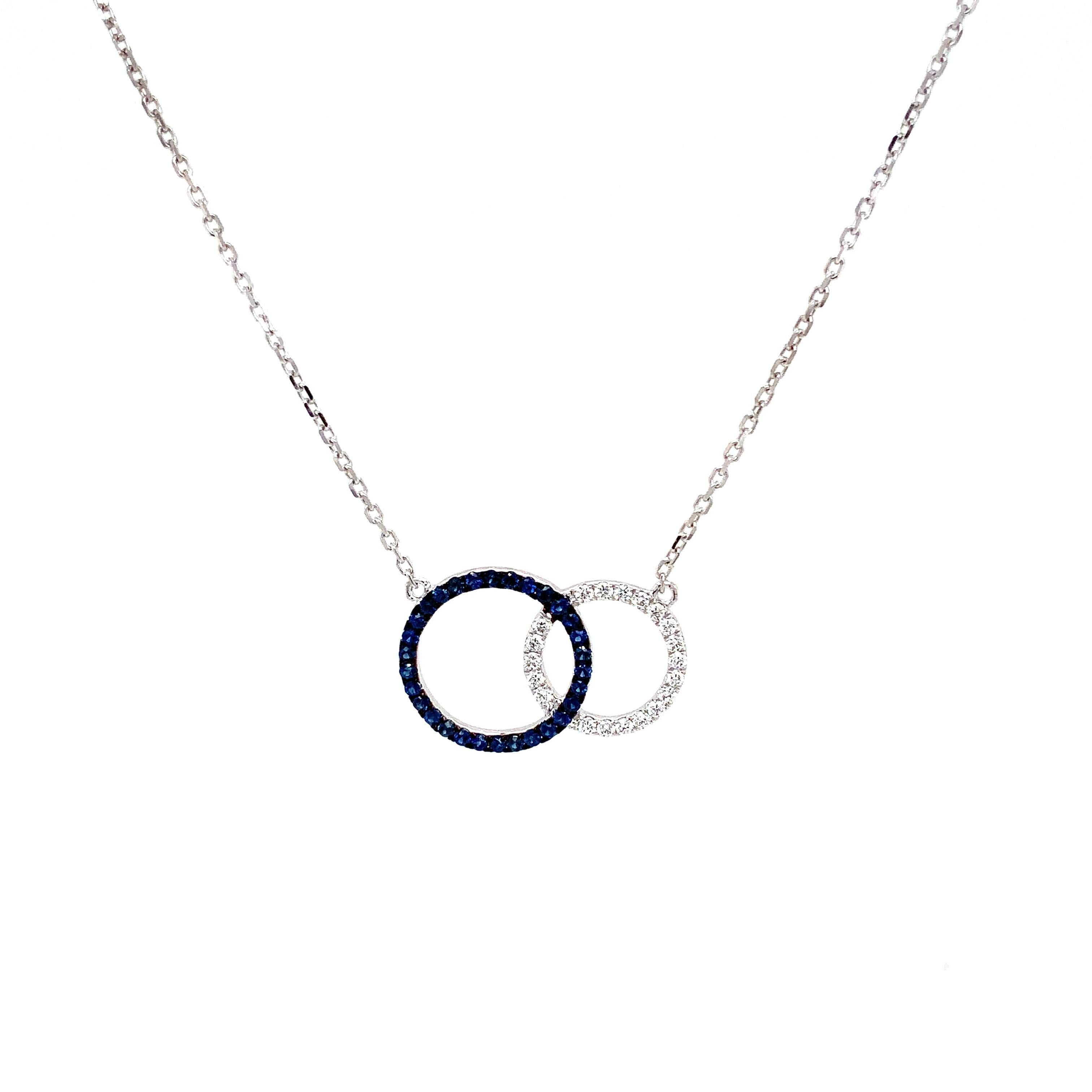 Afarin Collection Love Knot Blue Sapphire and Diamond Necklace Set in 18k White In New Condition For Sale In Los Gatos, CA