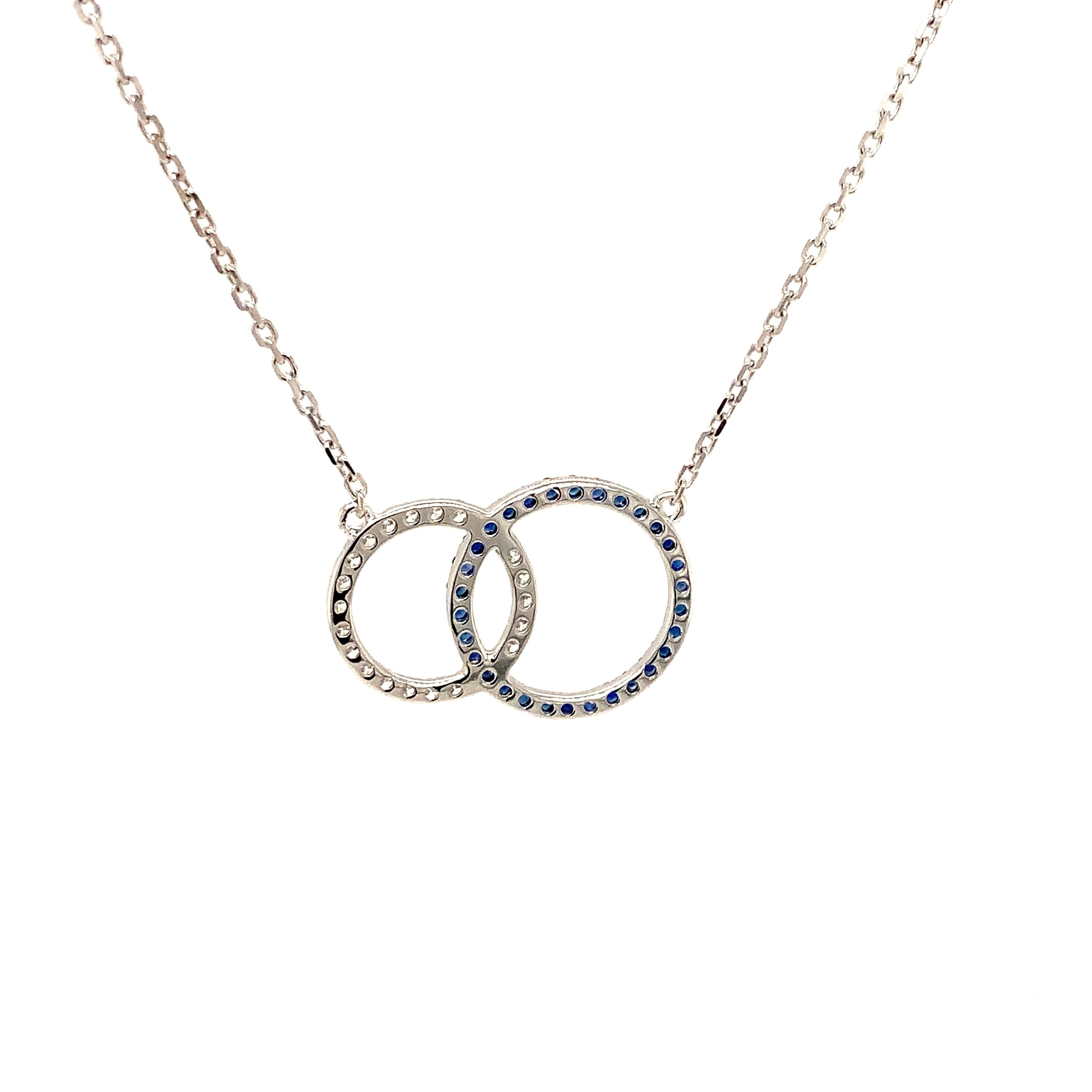 Women's Afarin Collection Love Knot Blue Sapphire and Diamond Necklace Set in 18k White For Sale