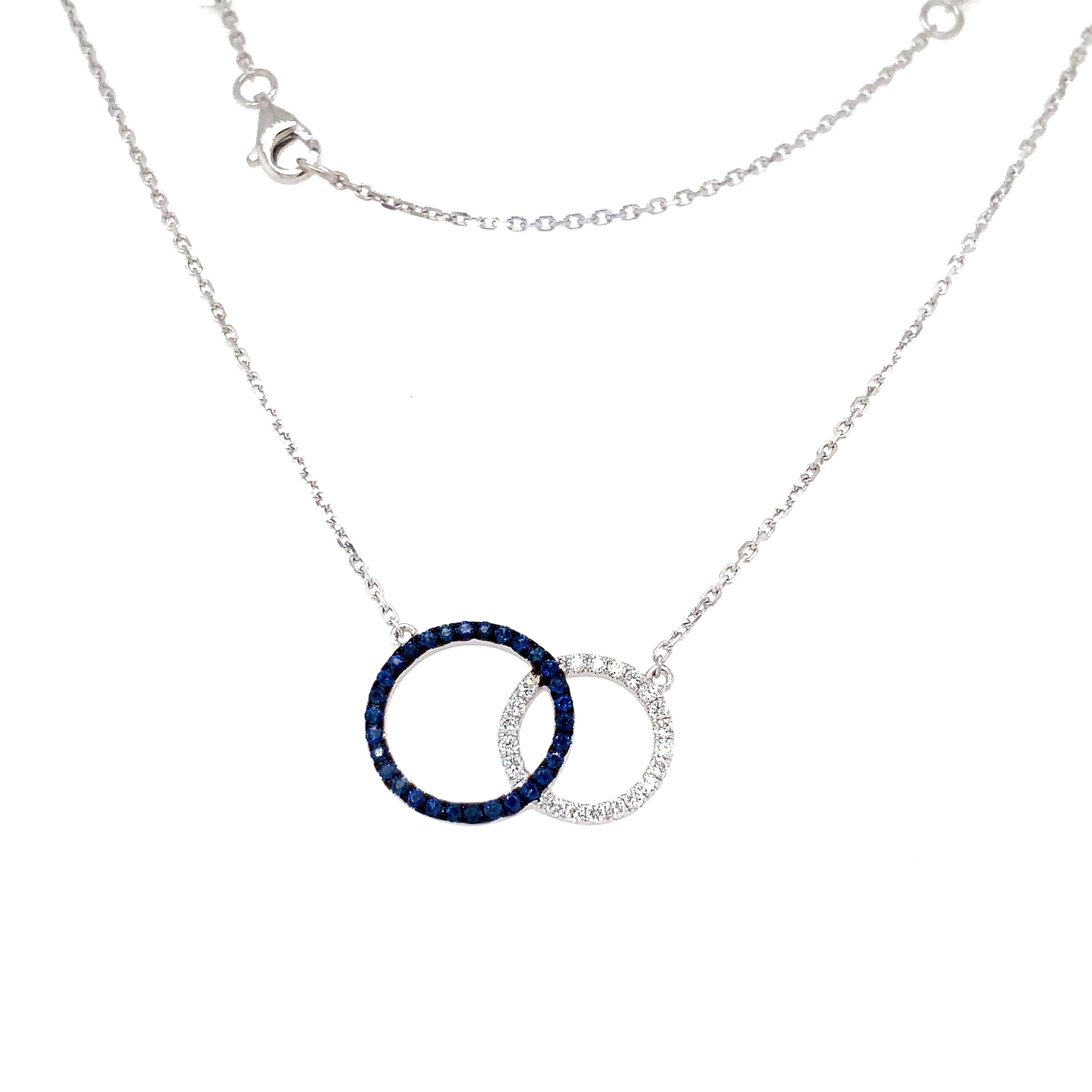 Afarin Collection Love Knot Blue Sapphire and Diamond Necklace Set in 18k White For Sale 1