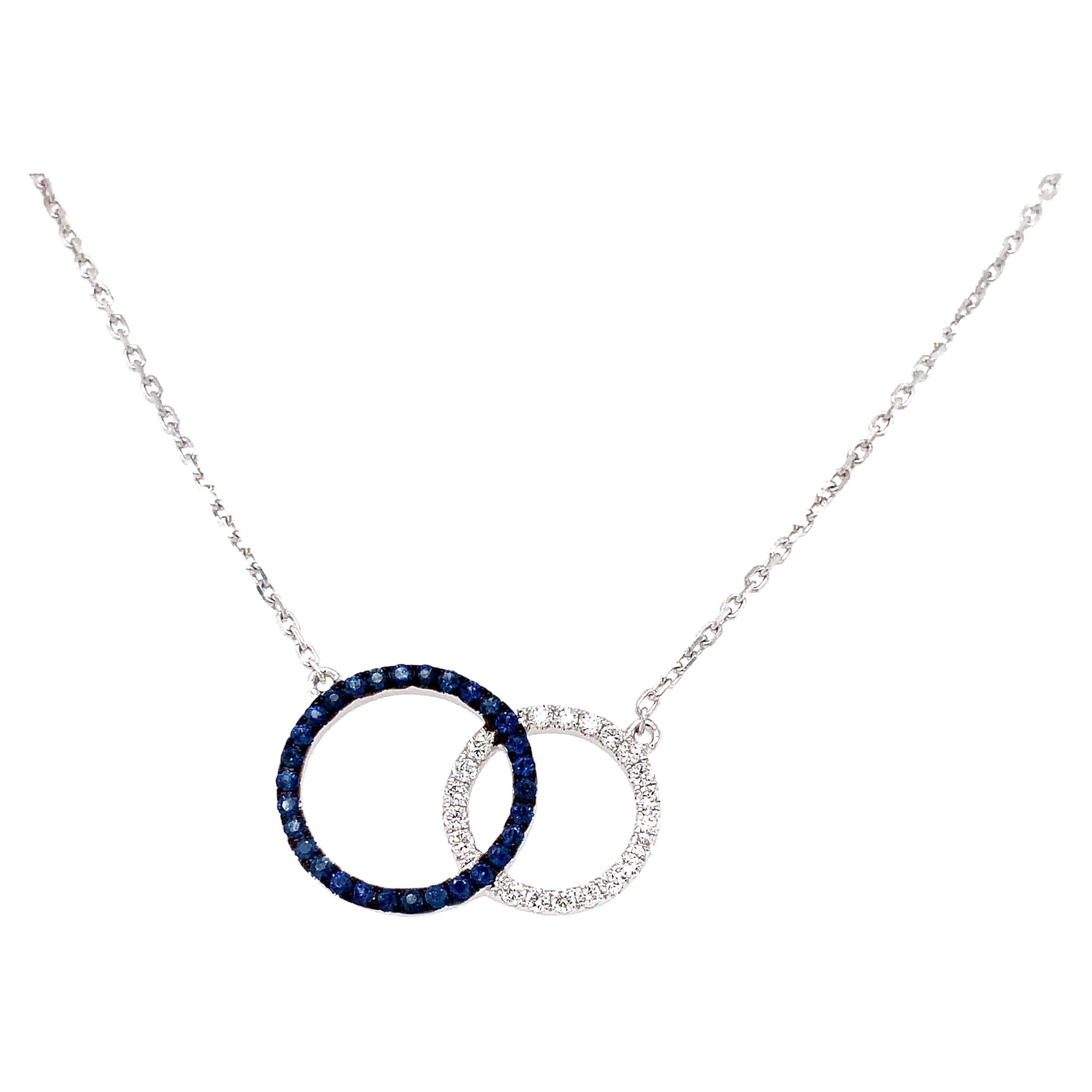 Afarin Collection Love Knot Blue Sapphire and Diamond Necklace Set in 18k White For Sale