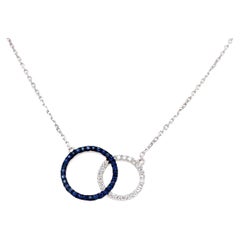 Afarin Collection Love Knot Blue Sapphire and Diamond Necklace Set in 18k White