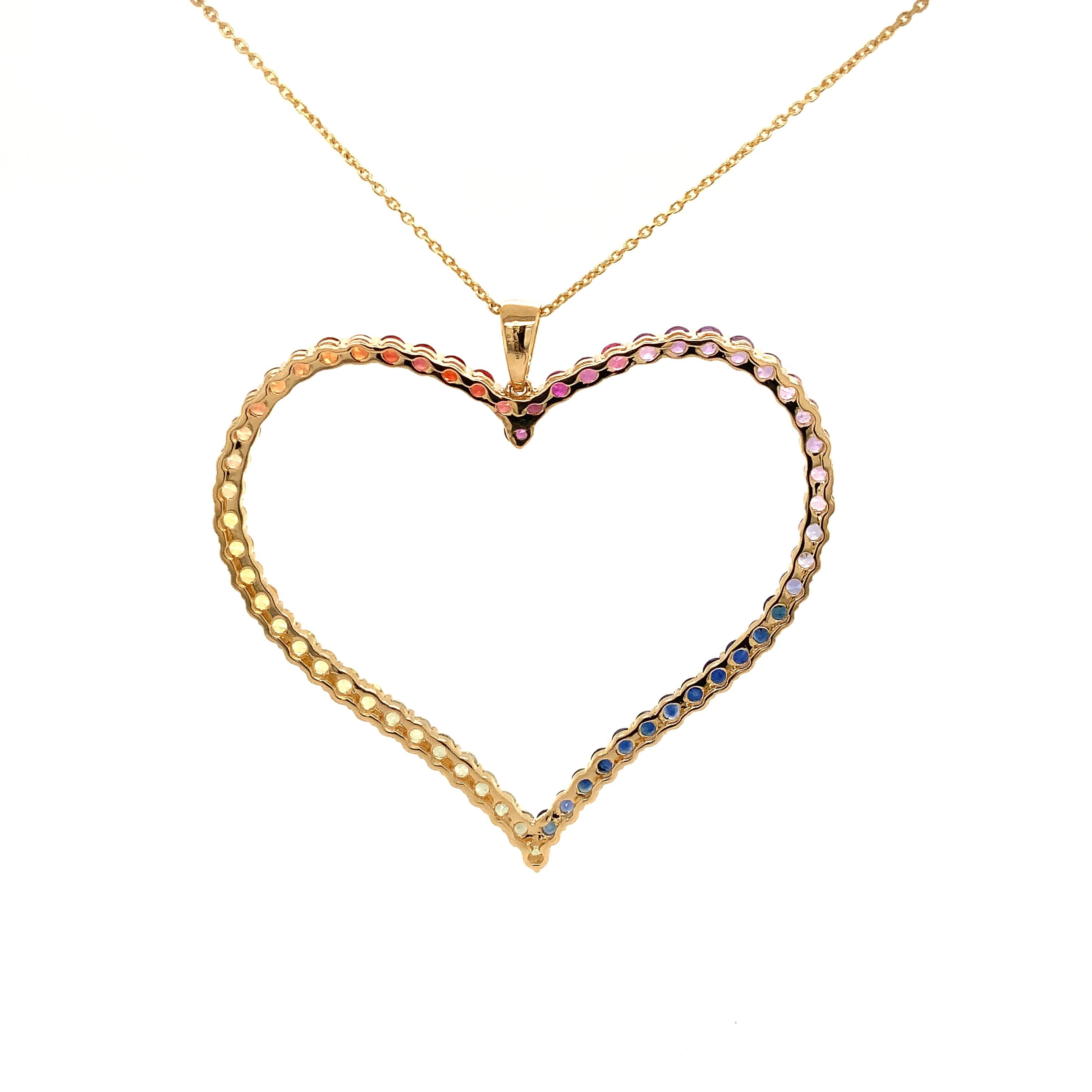 Afarin Collection Multi Color Rainbow Sapphire Heart Shaped 18k Yellow Gold In New Condition For Sale In Los Gatos, CA