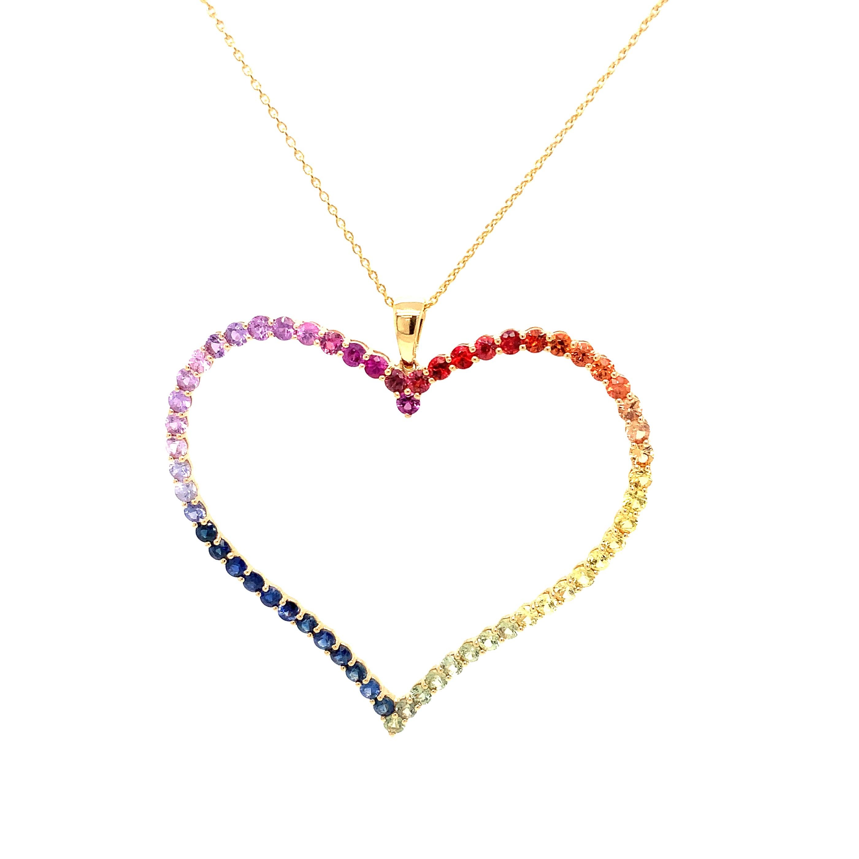 Afarin Collection Multi Color Rainbow Sapphire Heart Shaped 18k Yellow Gold For Sale 1