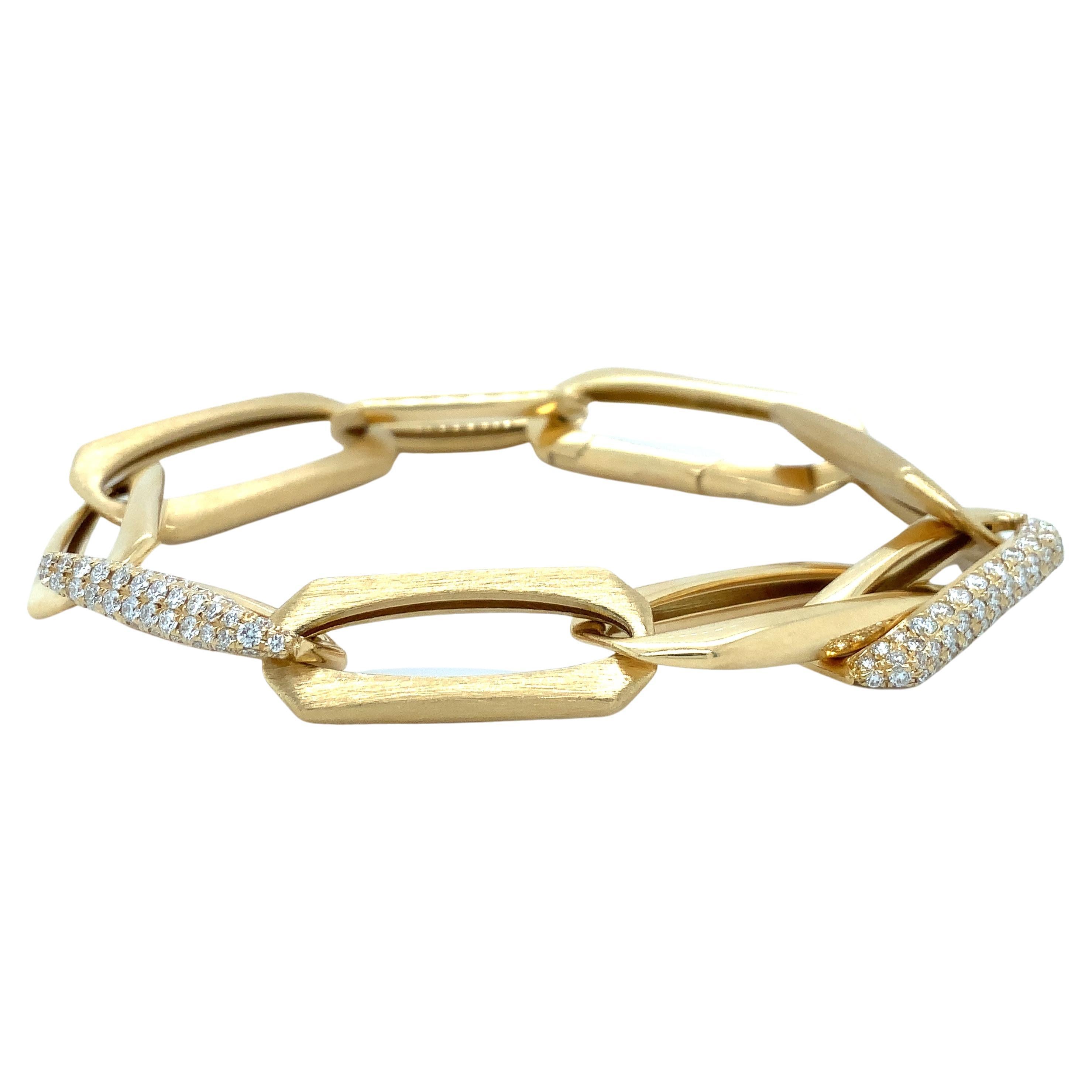 Afarin Collection Pavé Diamant 1.72 cts Paperclip Bracelet serti en or jaune 18K