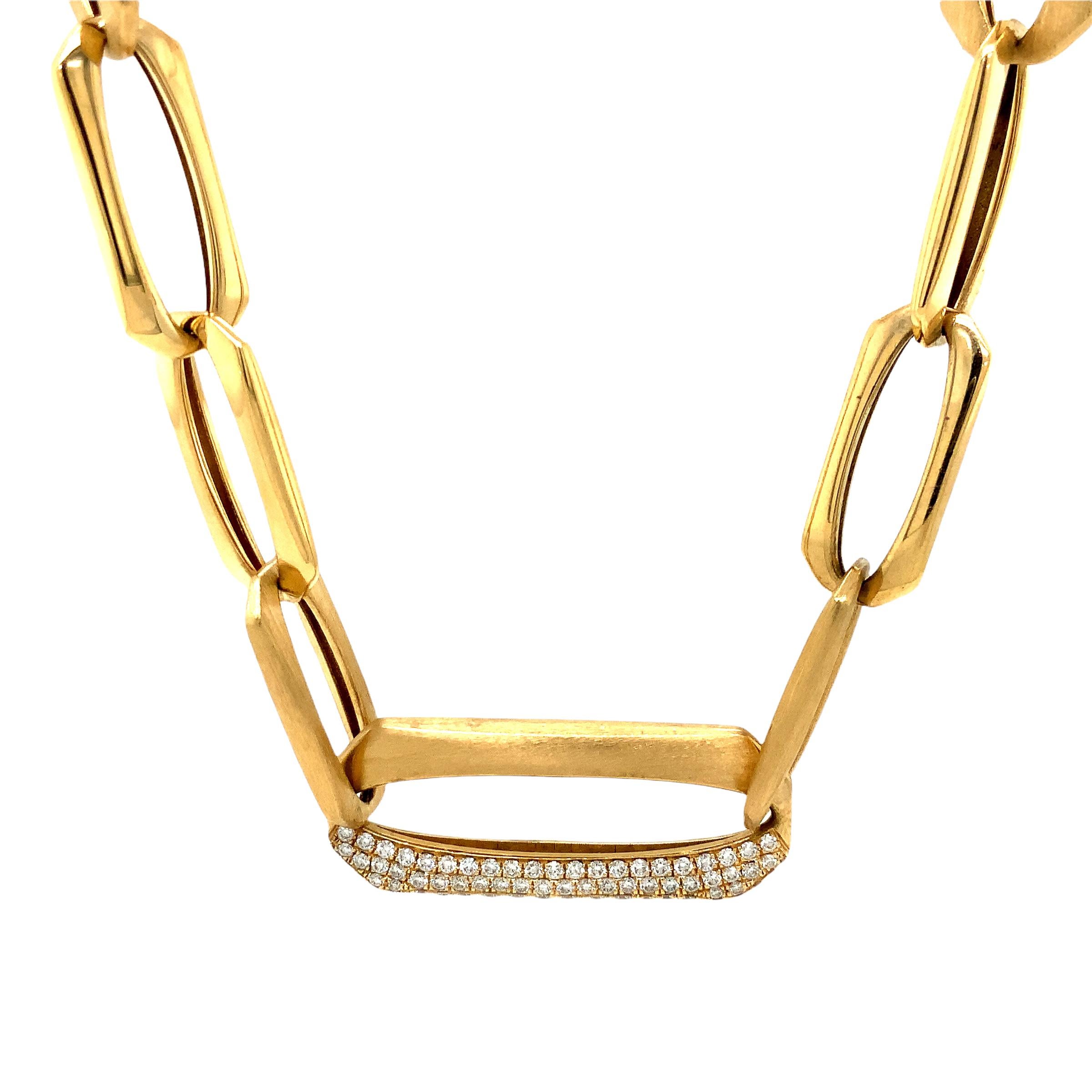 Brilliant Cut Afarin Collection Pavé Diamond 1.72cts Paperclip Necklace Set in 18k Yellow Gold For Sale