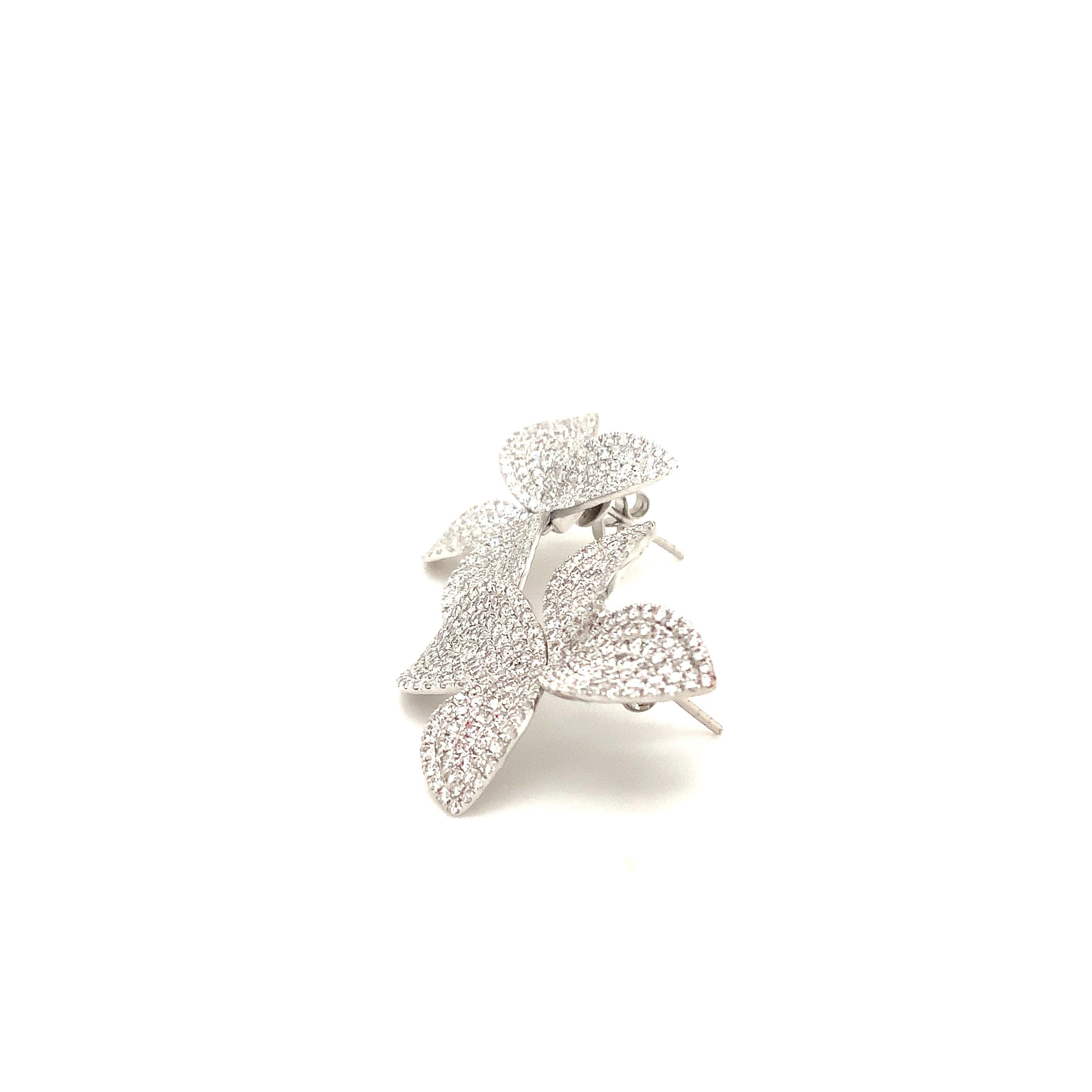 Modern Afarin Collection Pavé Garden Diamond Earrings Set in 18kt White Gold For Sale