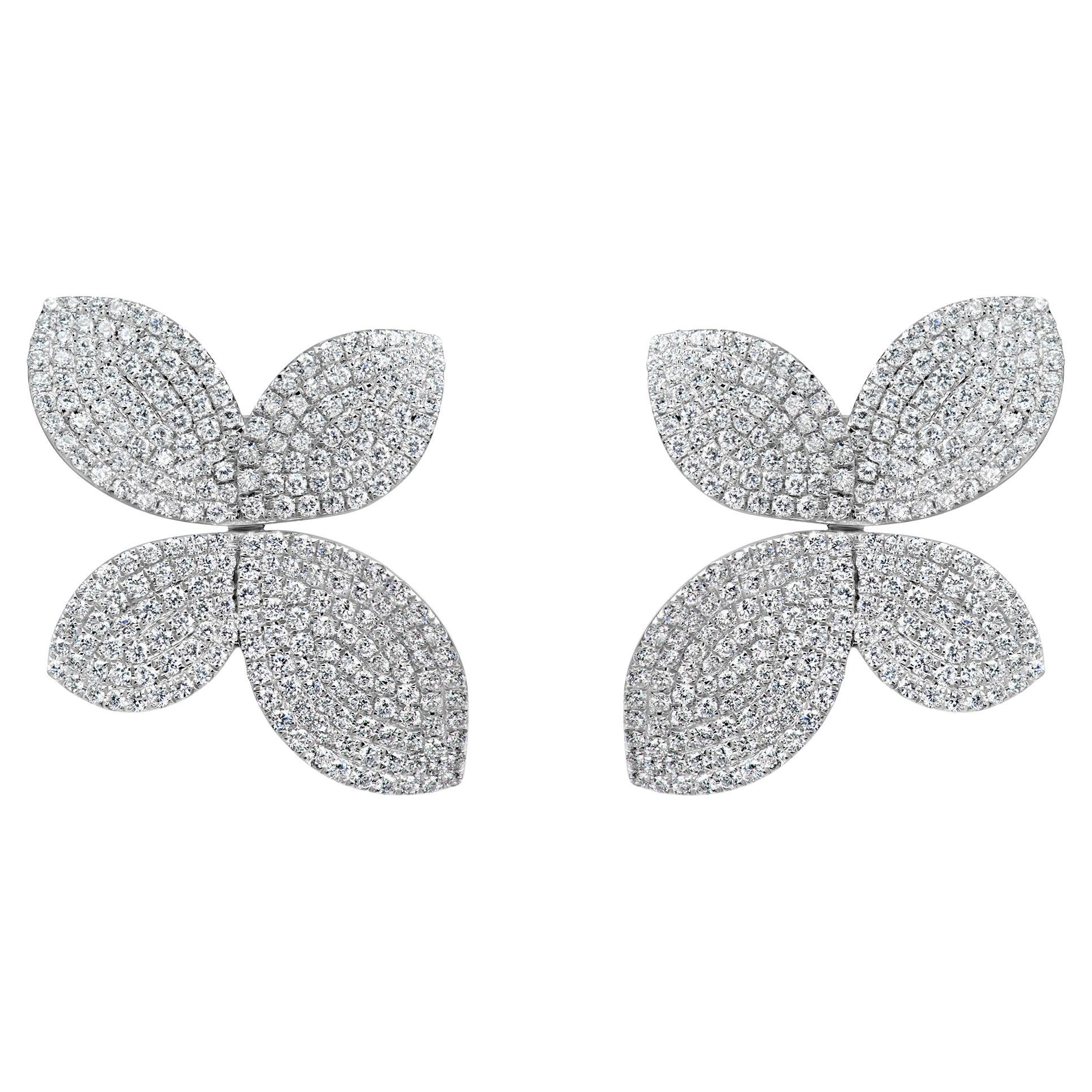 Afarin Collection Pavé Garden Diamond Earrings Set in 18kt White Gold For Sale