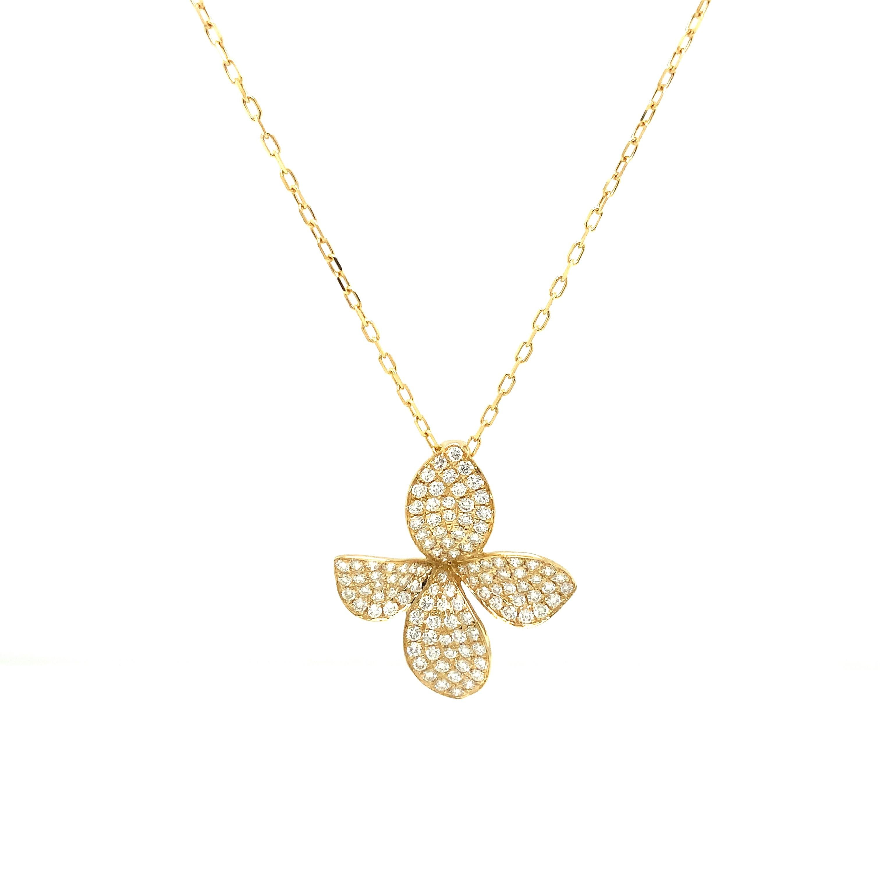 Afarin Collection Pavé Medium Garden Diamond Pendant in 18 kt Yellow Gold
This Collection is stunning! This beautiful four-petal design dazzles your eye with these glistening diamonds.  These flowers require no watering!
108 Round Brilliant Cut