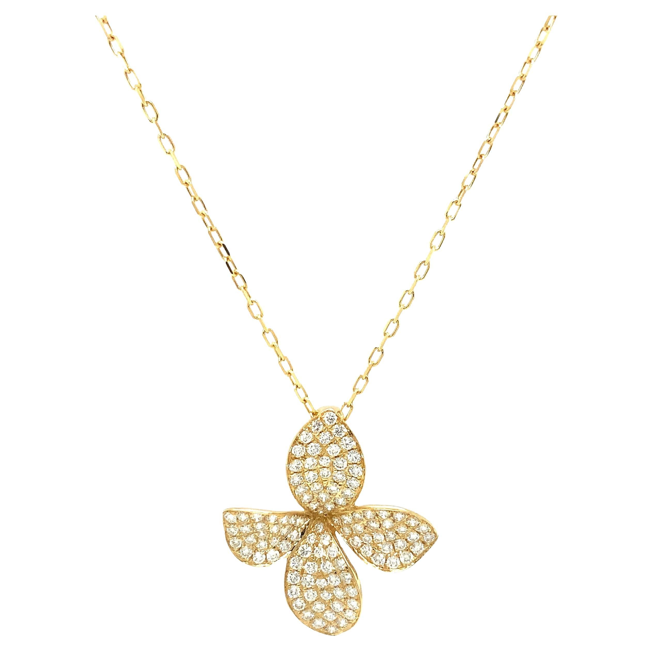 Afarin Collection Pavé Medium Garden Diamond Pendant Set in 18 Karat Yellow Gold For Sale