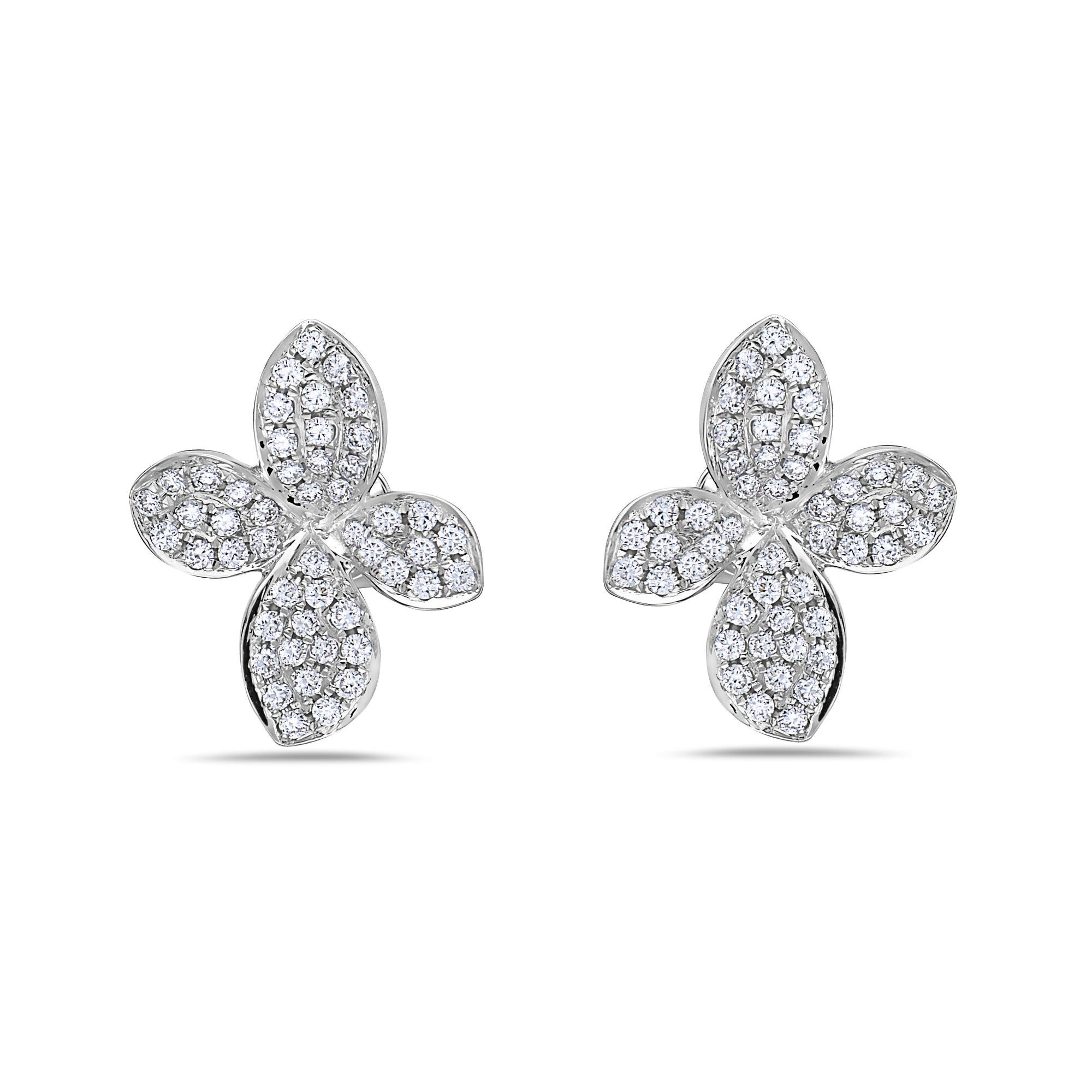 The Afarin Collection Pavé Petite Garden Diamond Stud Earrings feature 49 Round Brilliant Cut Diamonds totaling 0.68 cts t.w. featured in 18K White Gold.
All The Diamonds are F in Color, VS in Clarity,
Excellent Make and Polish,
These Earrings
