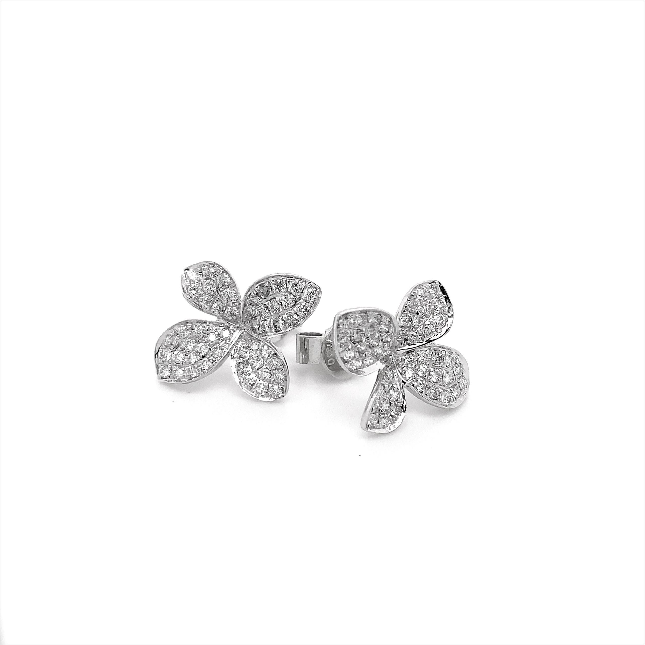 Art Deco Afarin Collection Pavé Petite Garden Diamond Earrings in 18kt White Gold For Sale