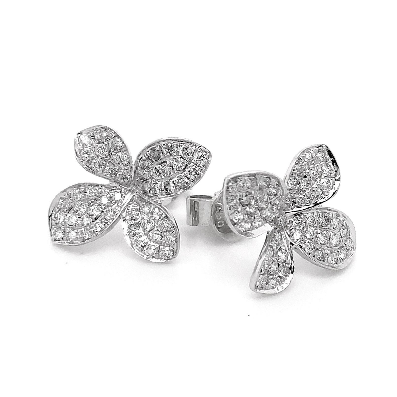 Brilliant Cut Afarin Collection Pavé Petite Garden Diamond Earrings in 18kt White Gold For Sale