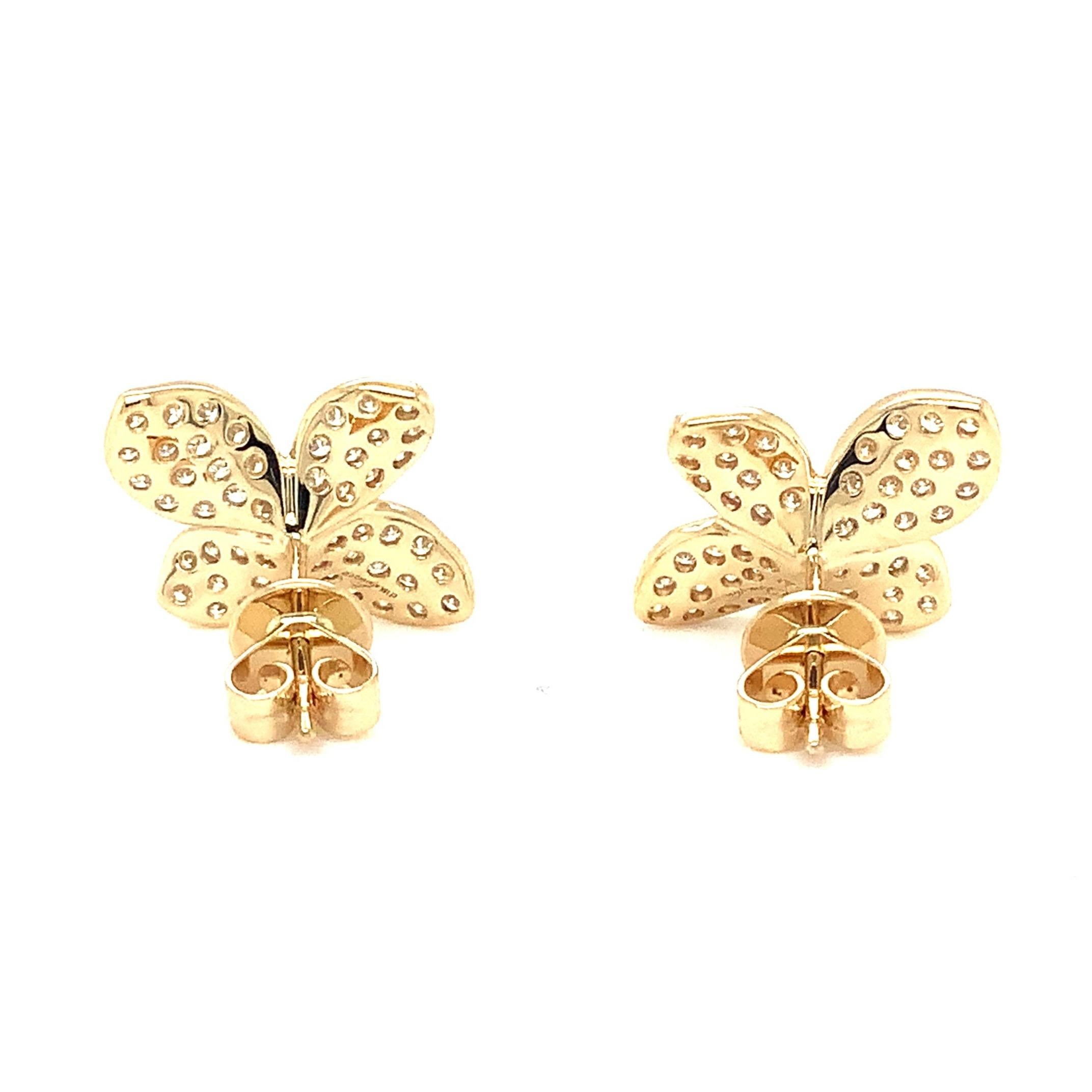 Art Deco Afarin Collection Pavé Petite Garden Diamond Earrings in 18 Kt Yellow Gold For Sale