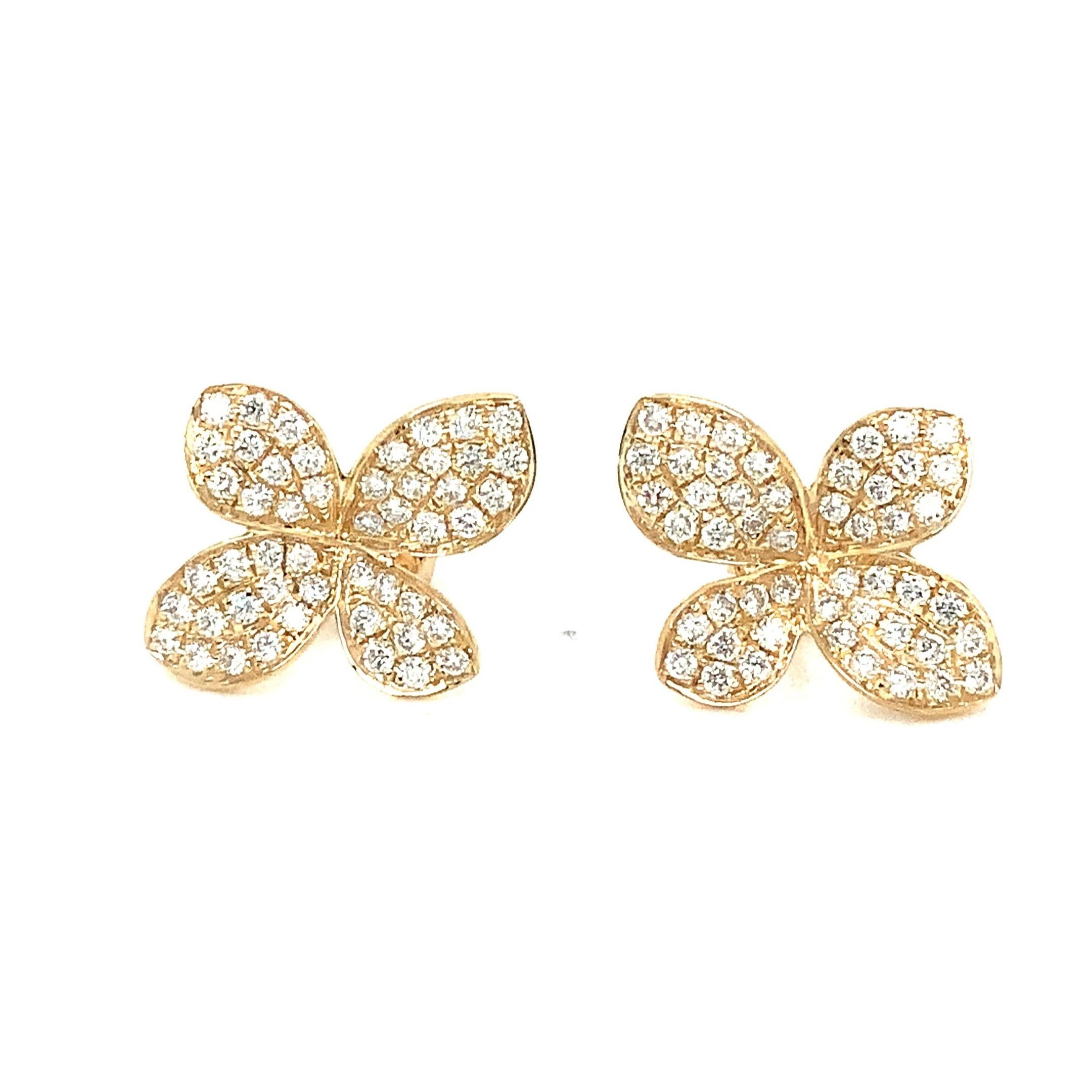 Brilliant Cut Afarin Collection Pavé Petite Garden Diamond Earrings in 18 Kt Yellow Gold For Sale