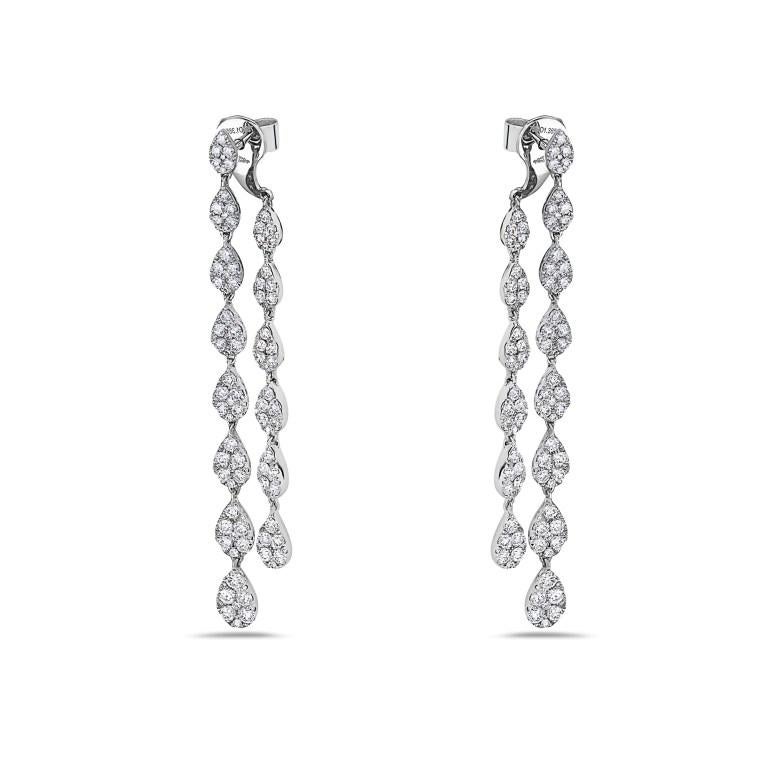 These exquisite earrings from the Afarin Collection boast 2.92 cts. of pavé diamonds set in lustrous 18K white gold to create a pear-shaped link design. 2.92 cts. tw. 
228 Round Brilliant Cut Diamond Equal 2.92 cts. tw. 
Diamonds are F in Color and