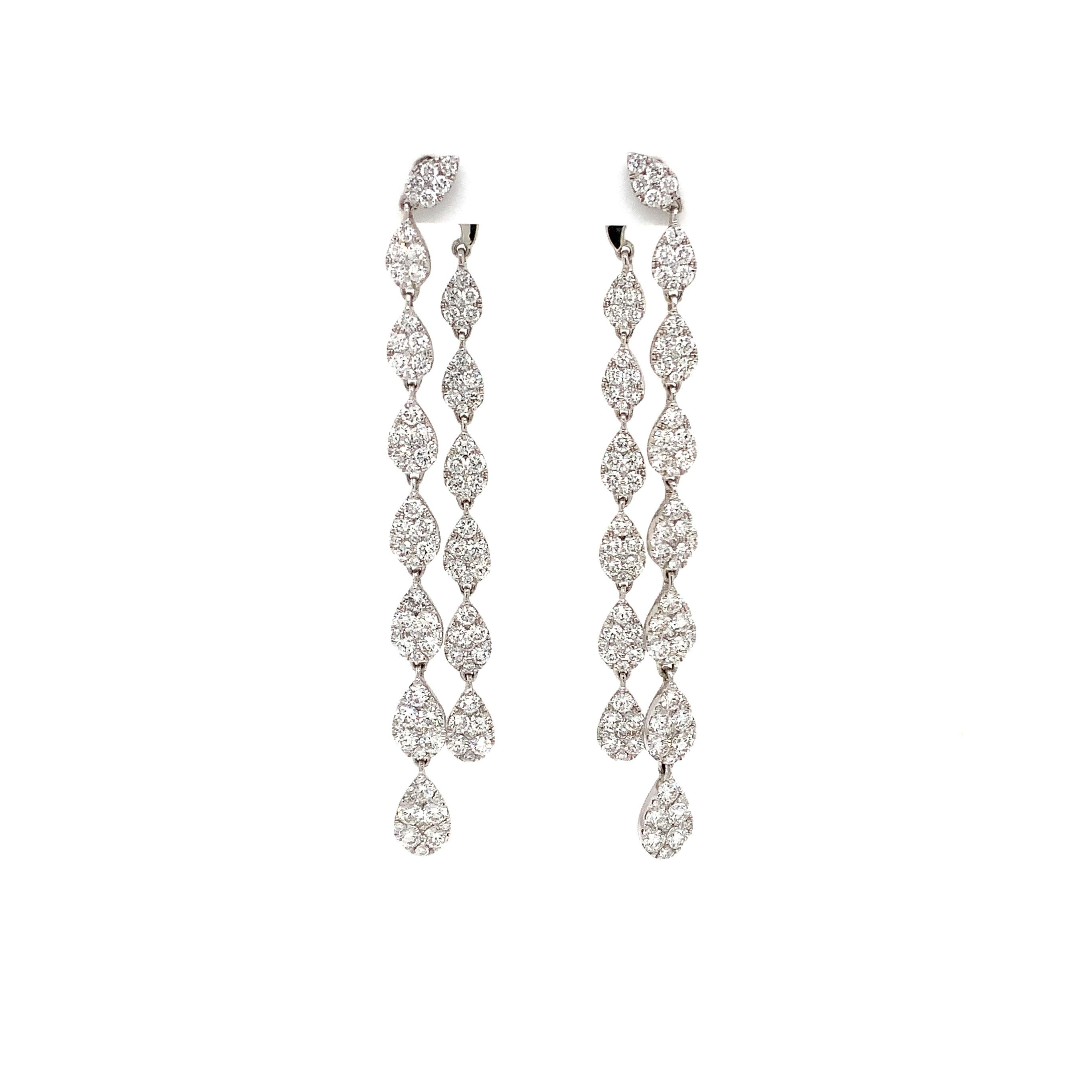 Art Deco Afarin Collection Pear Shaped Links Pavé Diamond Drop Earrings 2.92cts. 18k For Sale