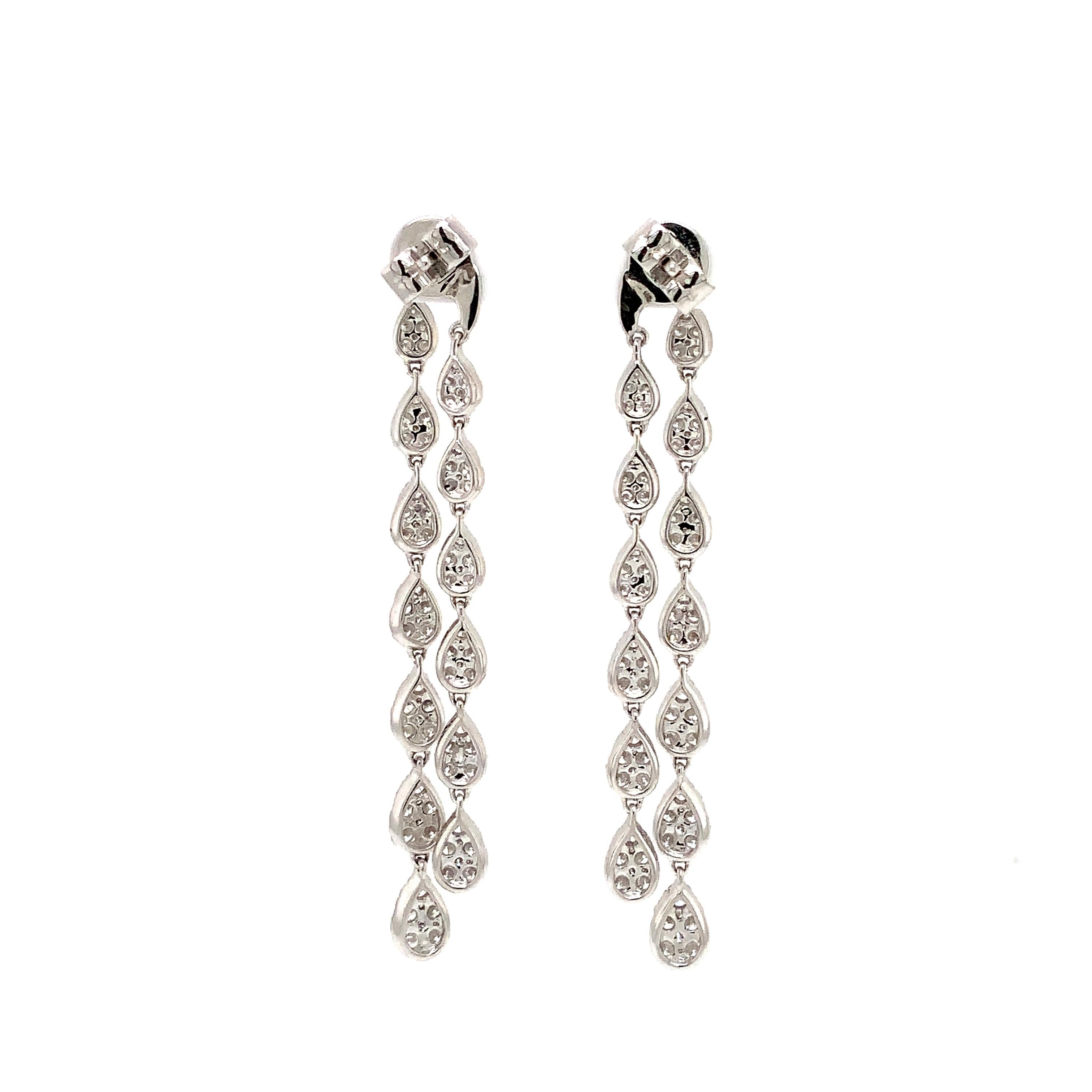 Brilliant Cut Afarin Collection Pear Shaped Links Pavé Diamond Drop Earrings 2.92cts. 18k For Sale