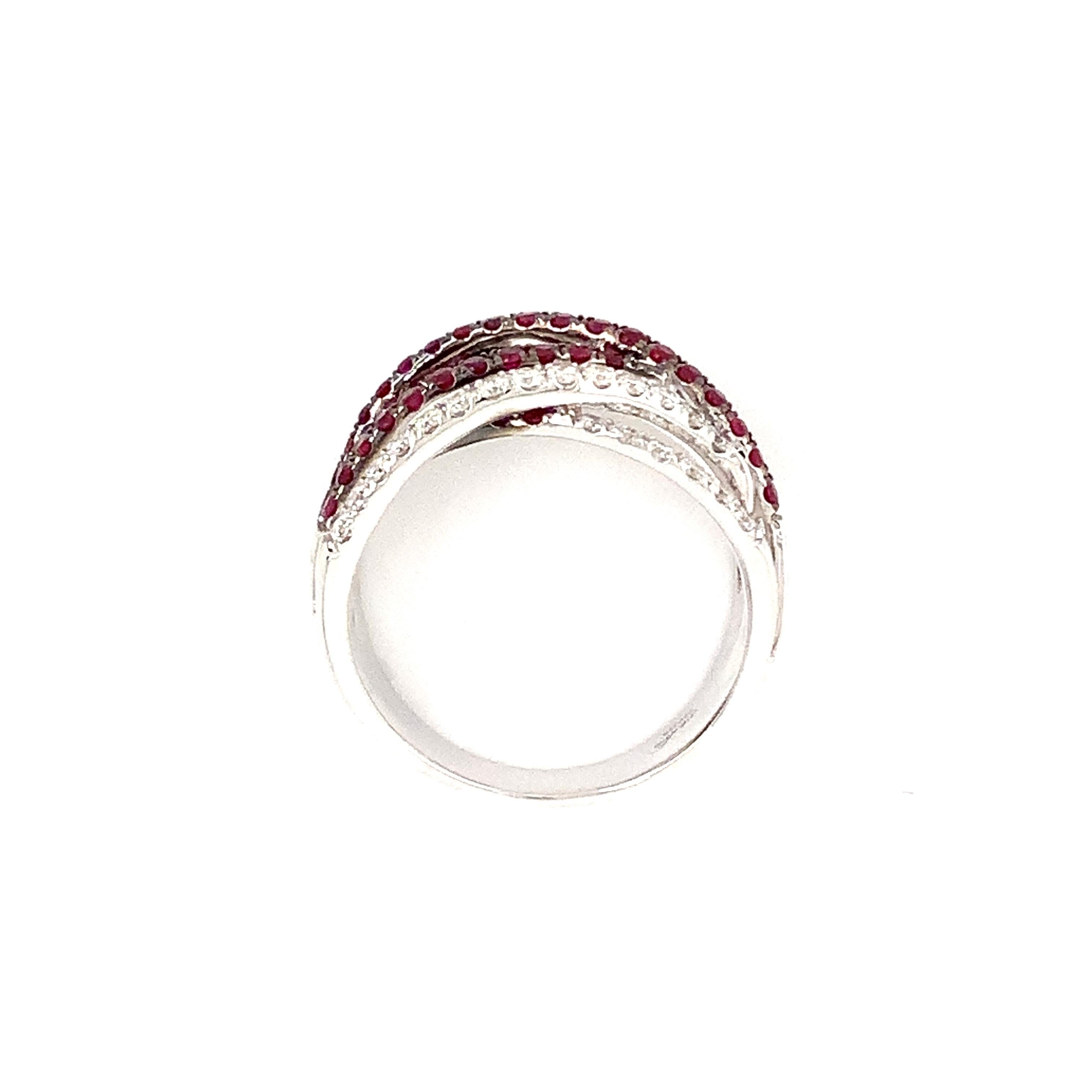 Brilliant Cut Afarin Collection Ruby and Diamond Afrin Collection Over and Under Six Row Woven