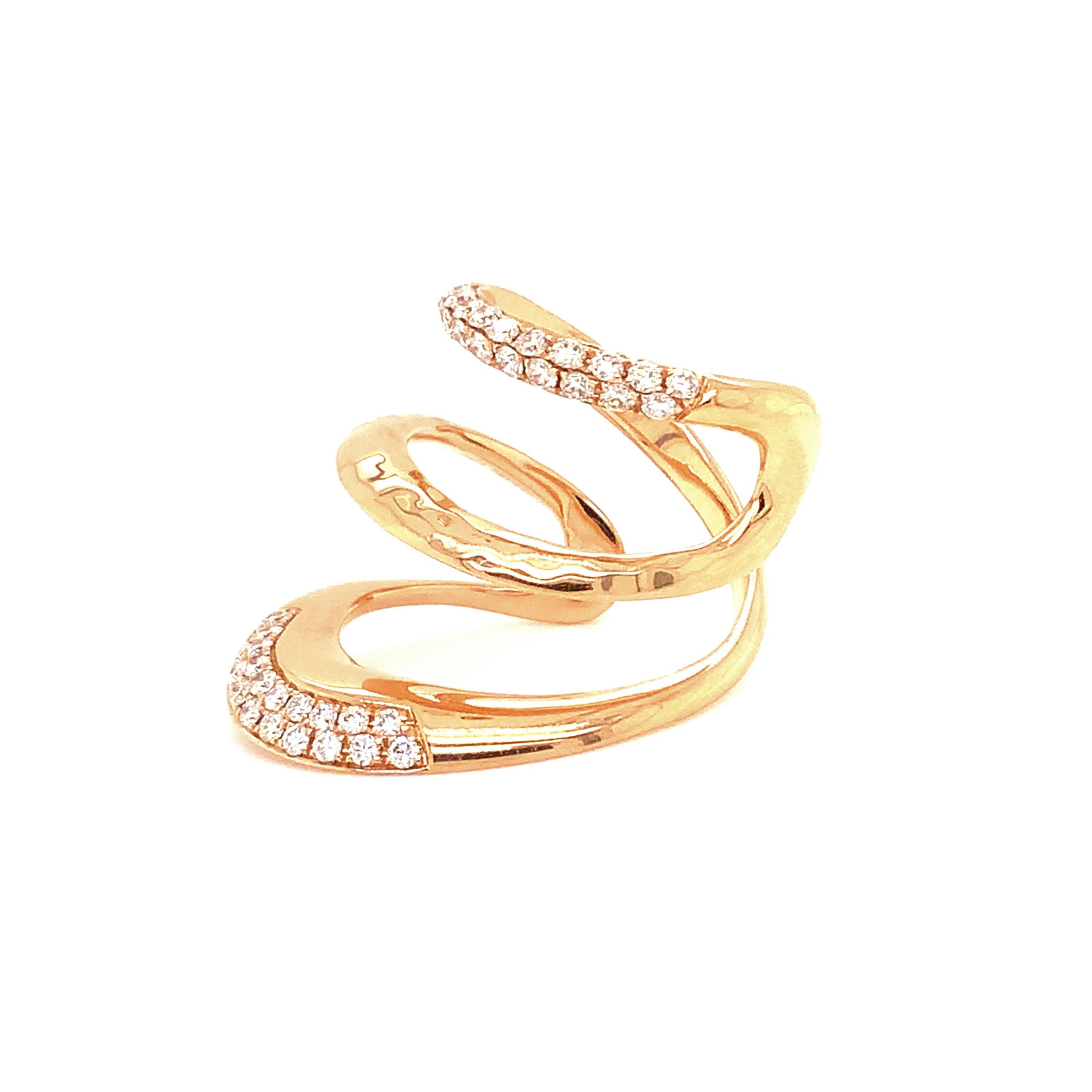 Modern Afarin Collection Triple Band Wide Knuckle Diamond Ring in 18kt Rose Gold For Sale