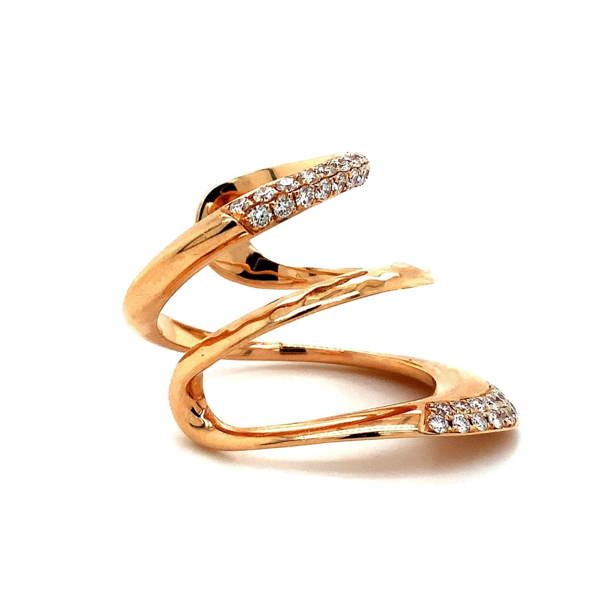 Brilliant Cut Afarin Collection Triple Band Wide Knuckle Diamond Ring in 18kt Rose Gold For Sale