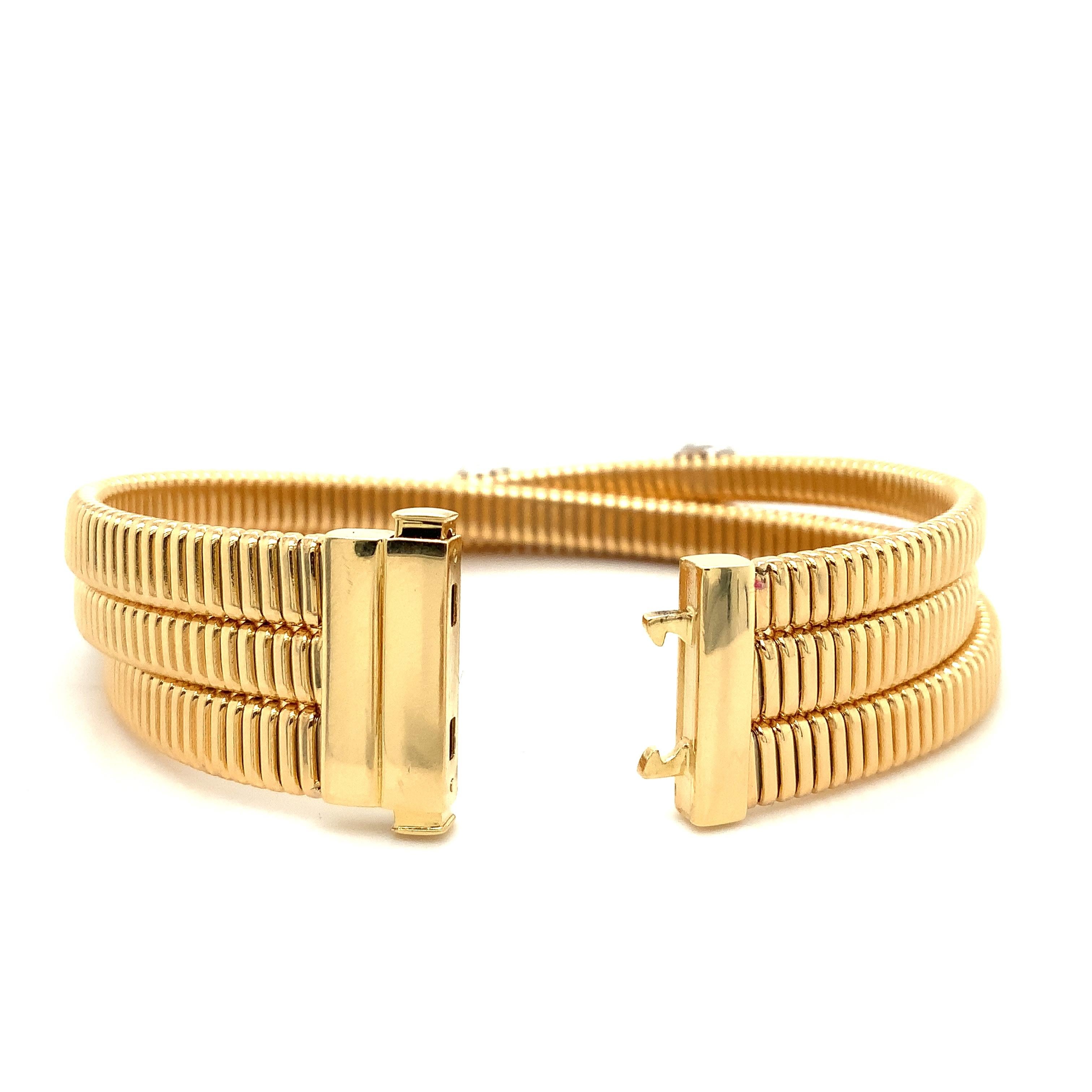 Modern Afarin Collection Triple Flexi Pavé Diamond Bracelet Set in 18k Yellow and White For Sale