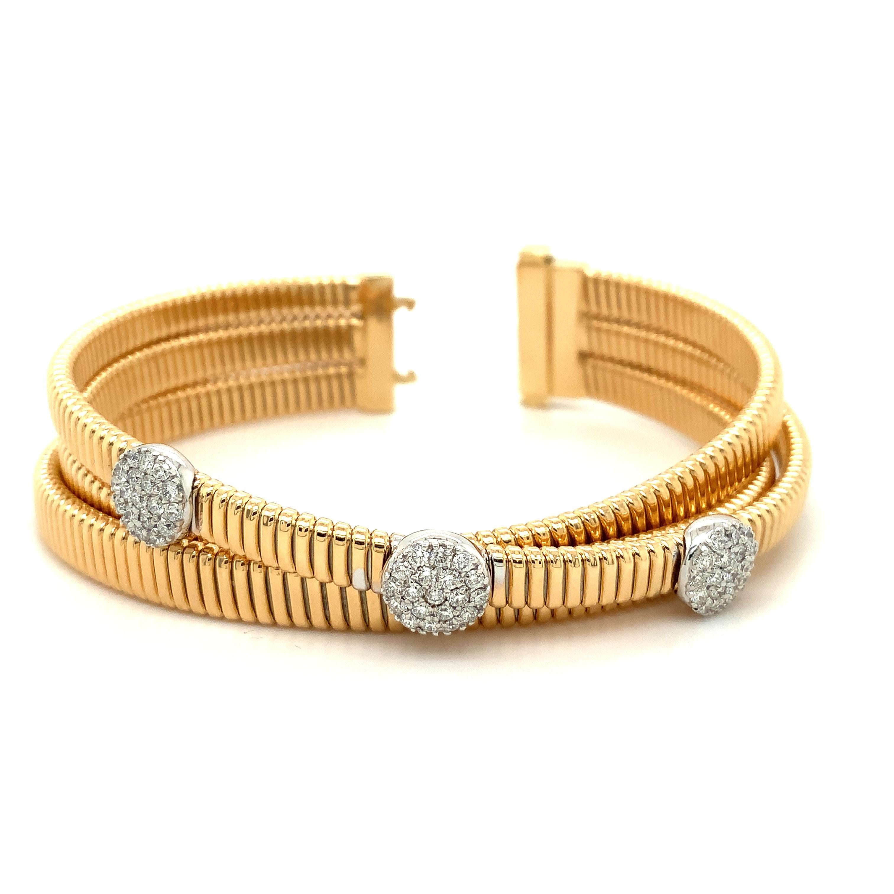 Afarin Collection Triple Flexi Pavé Diamond Bracelet Set in 18k Yellow and White In New Condition For Sale In Los Gatos, CA