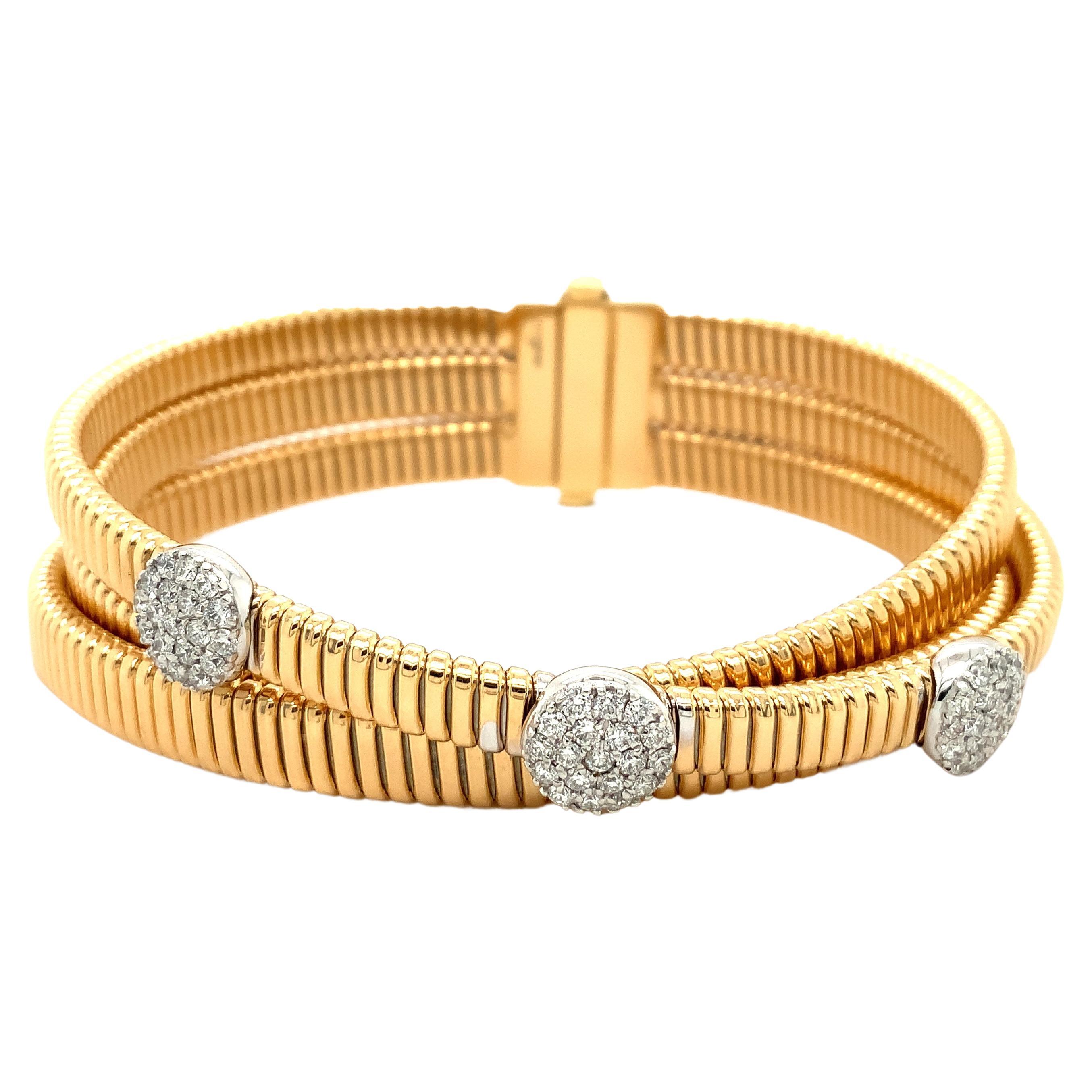 Afarin Collection Triple Flexi Pavé Diamond Bracelet Set in 18k Yellow and White For Sale