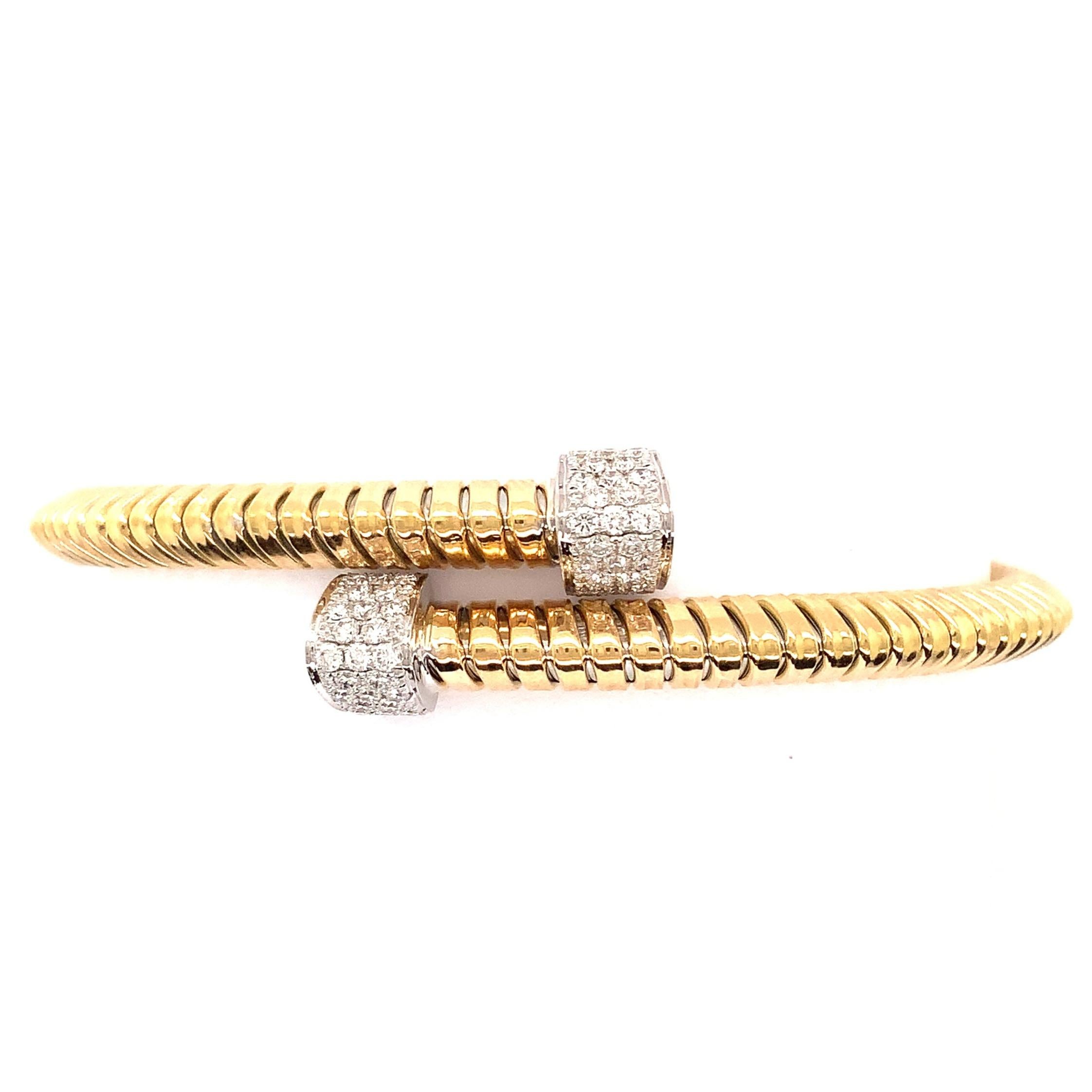 Afarin Collection Tubogas Diamond Bypass Cuff Bangle Bracelet in 18k Yellow and In New Condition For Sale In Los Gatos, CA