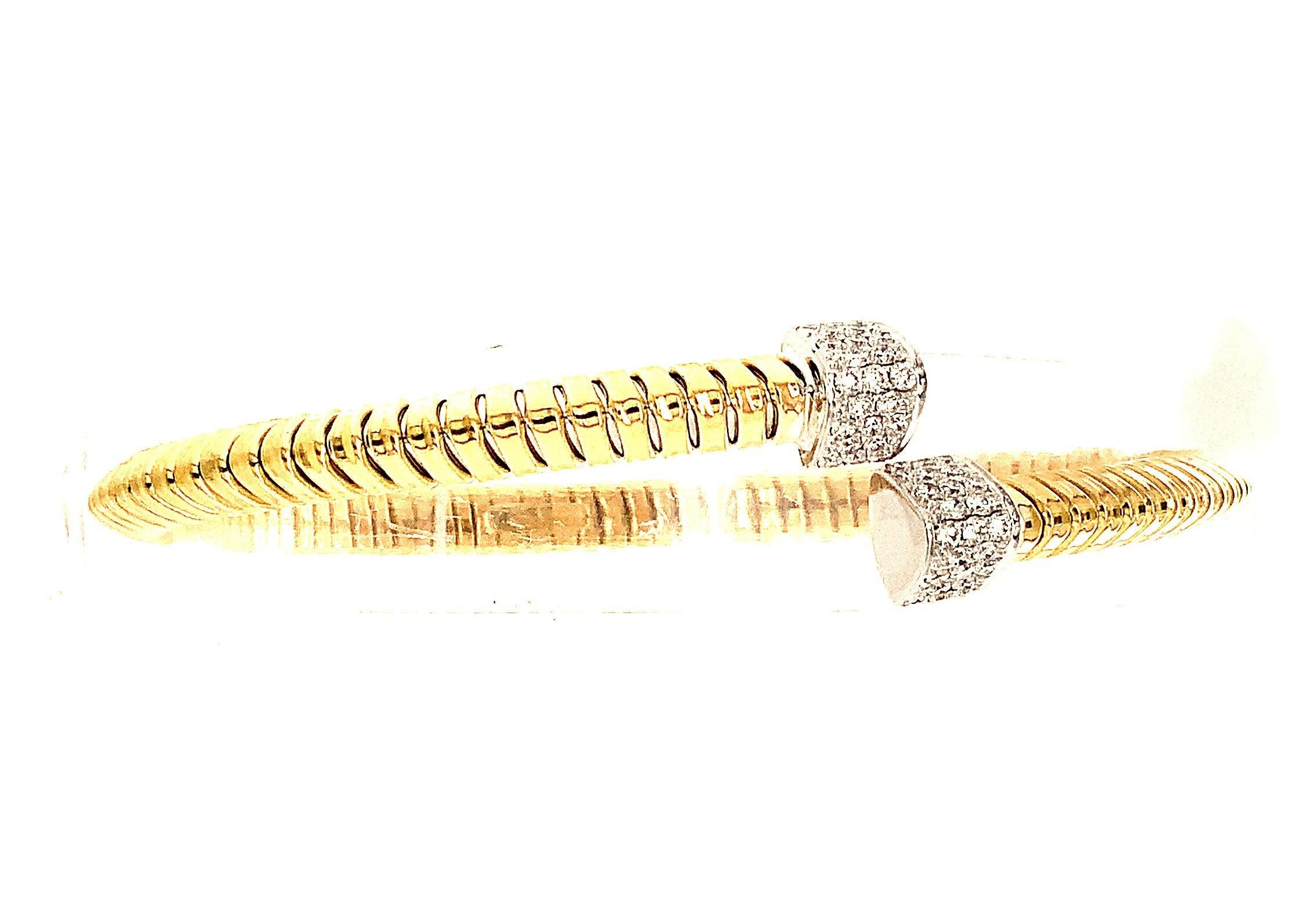Women's or Men's Afarin Collection Tubogas Diamond Bypass Cuff Bangle Bracelet in 18k Yellow and For Sale