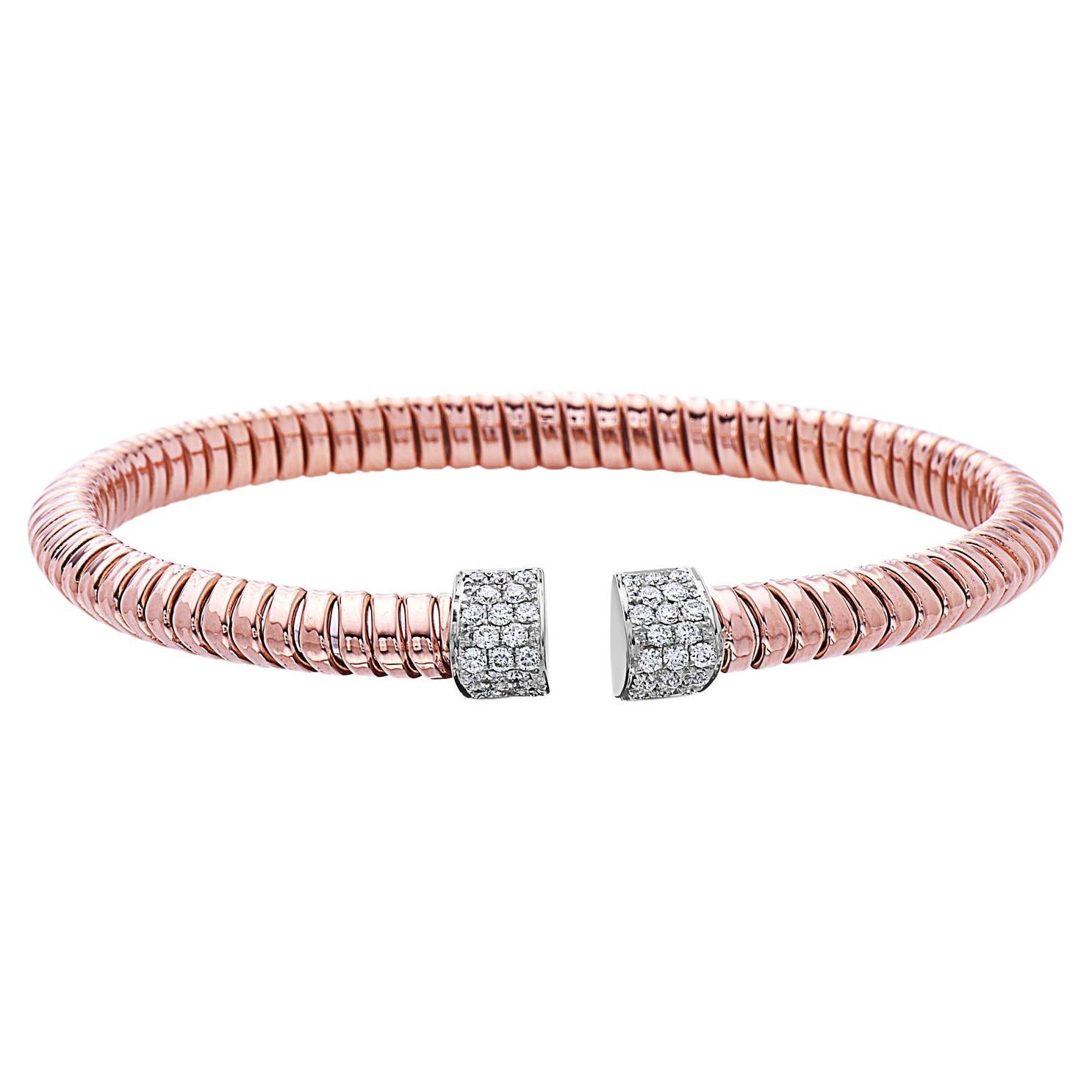 Afarin Collection Tubogas Diamond Cuff Bangle Bracelet in 18k Pink and  White Gol For Sale at 1stDibs