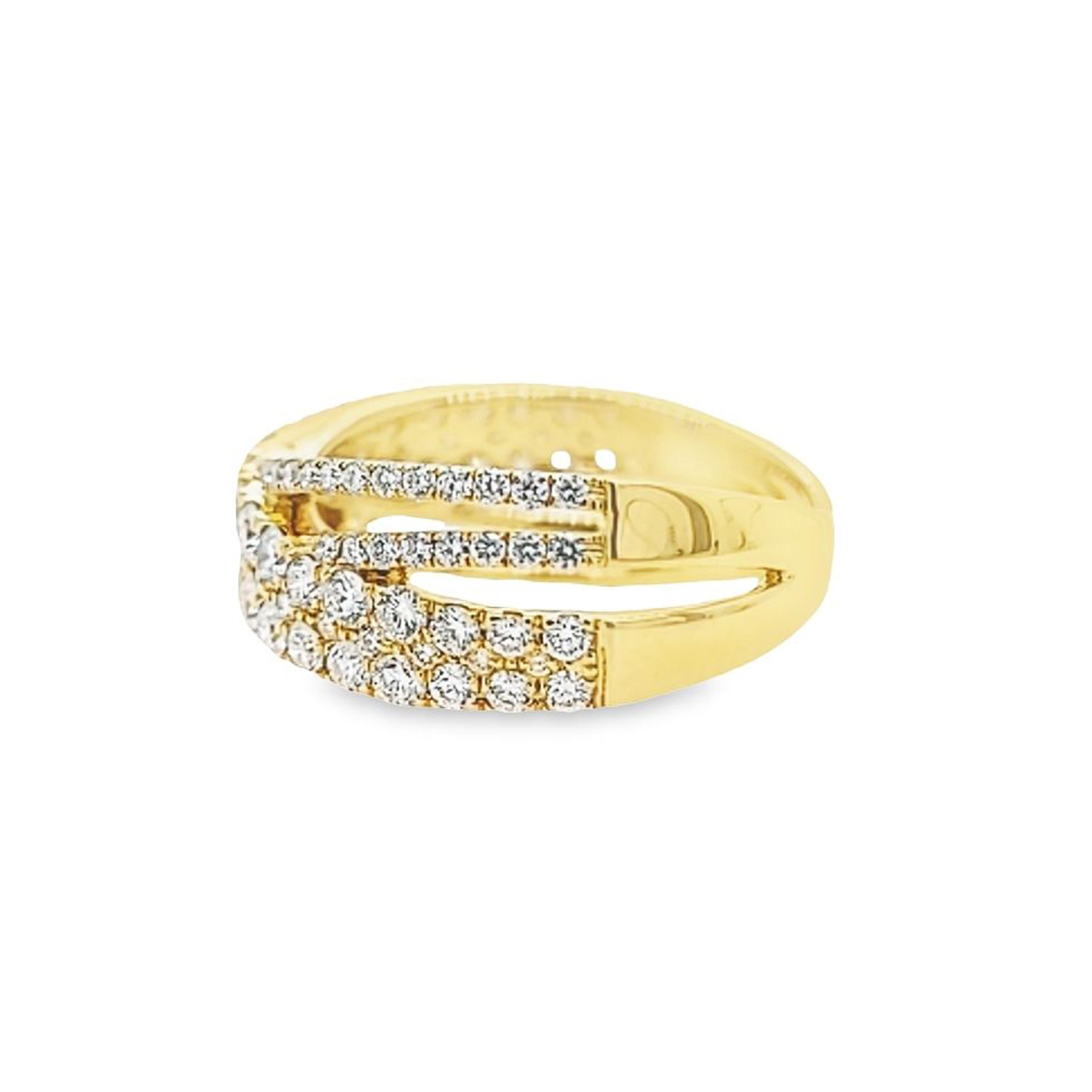 Afarin Crossover-Ring aus Gelbgold und Diamanten (Rundschliff) im Angebot