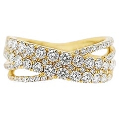 Afarin Yellow Gold and Diamond Crossover Band Ring