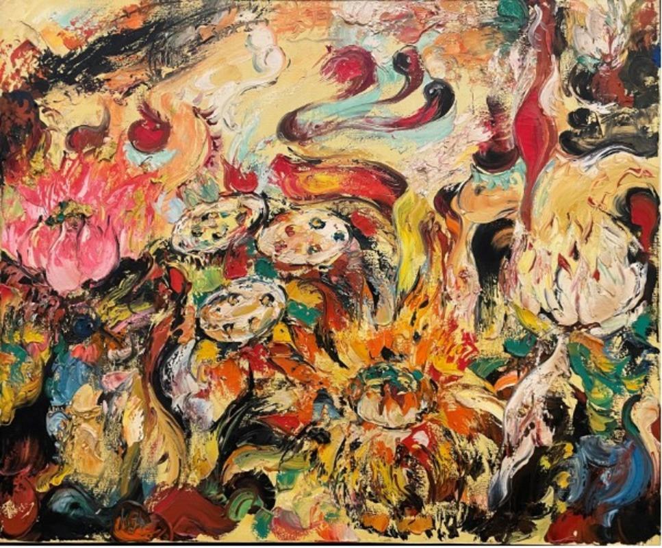 In the manner of Affandi
Abstract Lotus, circa 1970
Unsigned
Oil on canvas
30 x 40 inches