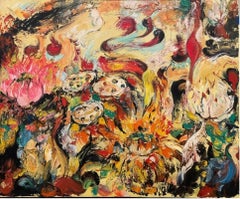 "Untitled" Swirling Abstract Oil on Canvas, Indonesian School of Affandi