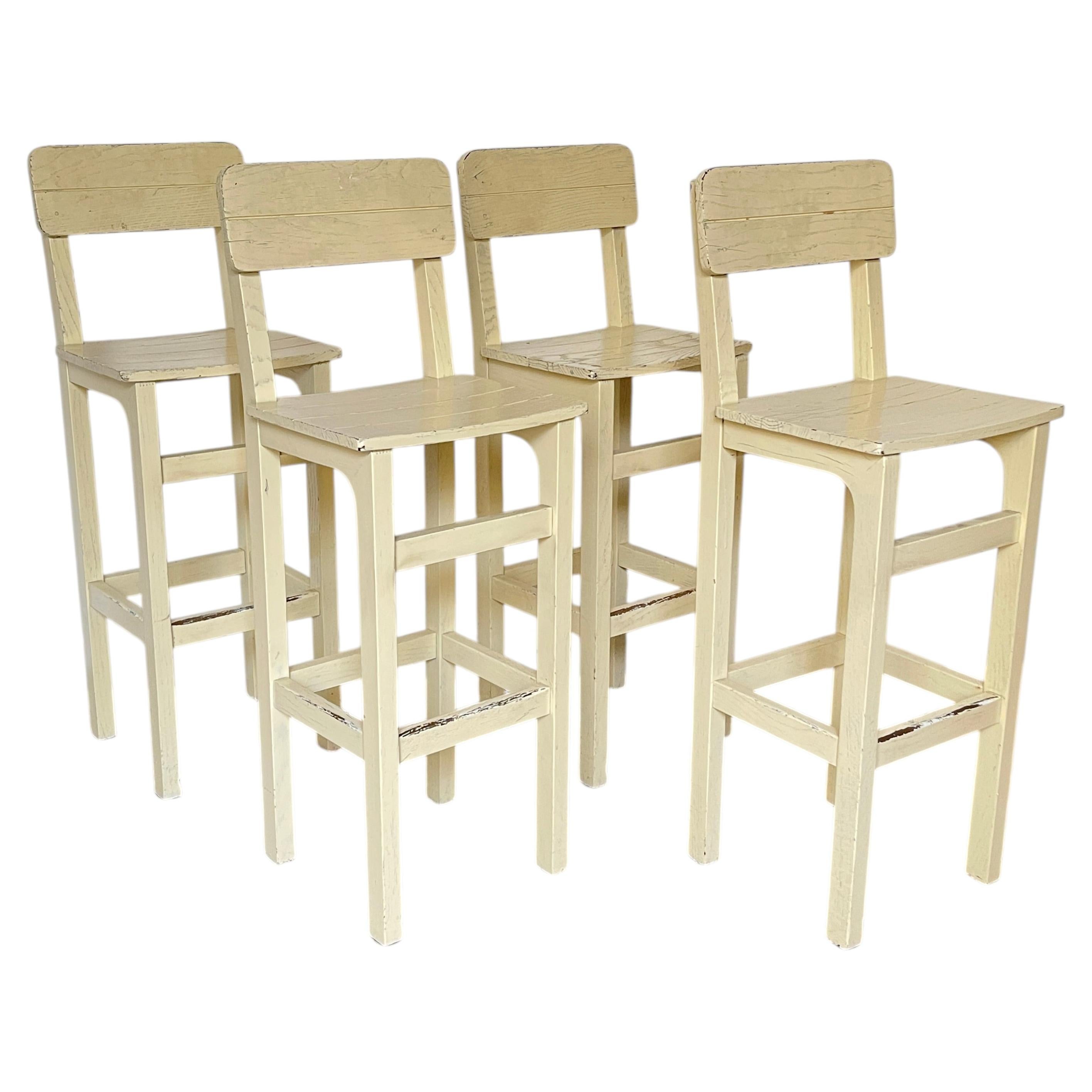 Charming set of four solid wood chairs, "École," 1970s For Sale