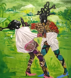 Last Dance - Painting, Acrylic, ink & ankara fabric on canvas