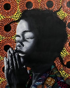 Make A Wish, peinture - Acrylique et tissu Ankara sur toile